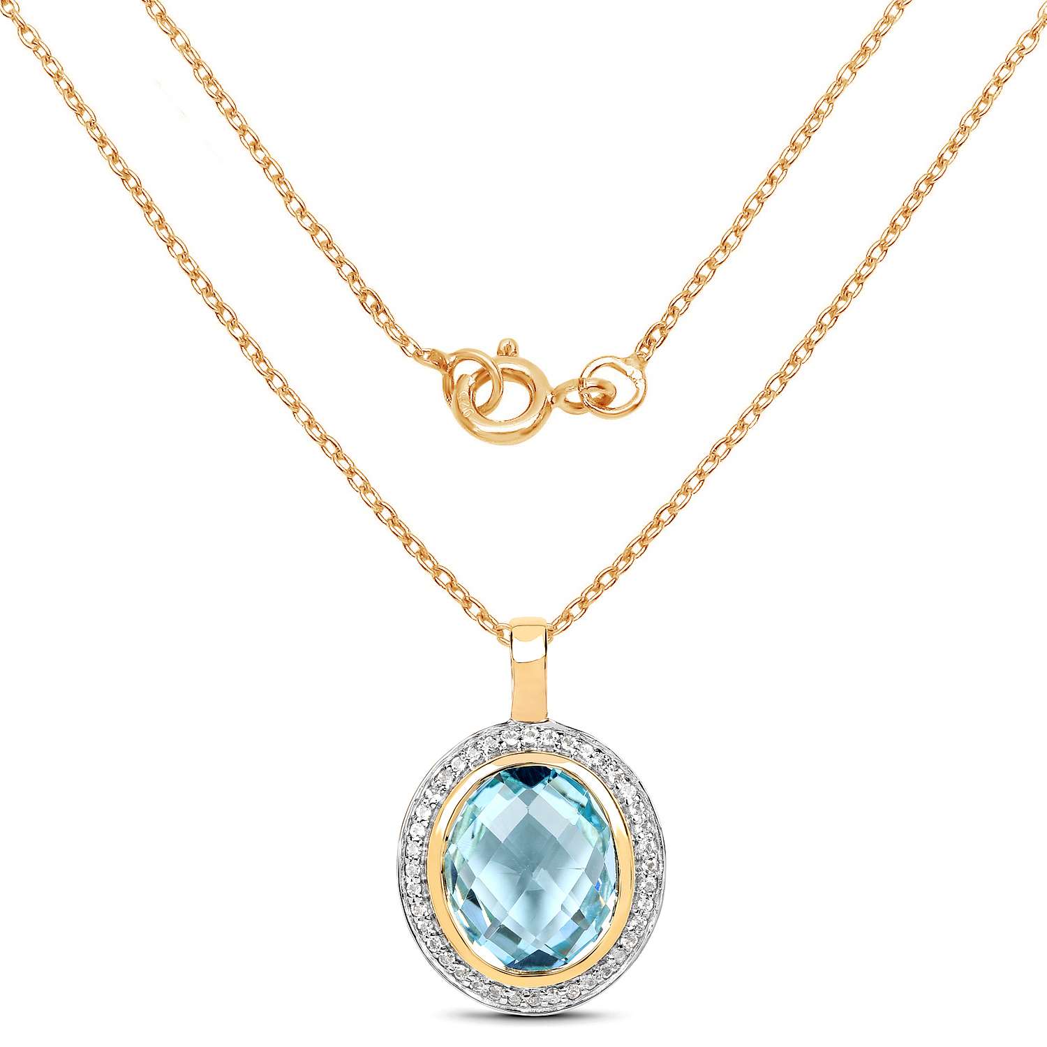 14K Yellow Gold Plated 8.96 Carat Genuine Blue Topaz & White Topaz .925 Sterling Silver Pendant