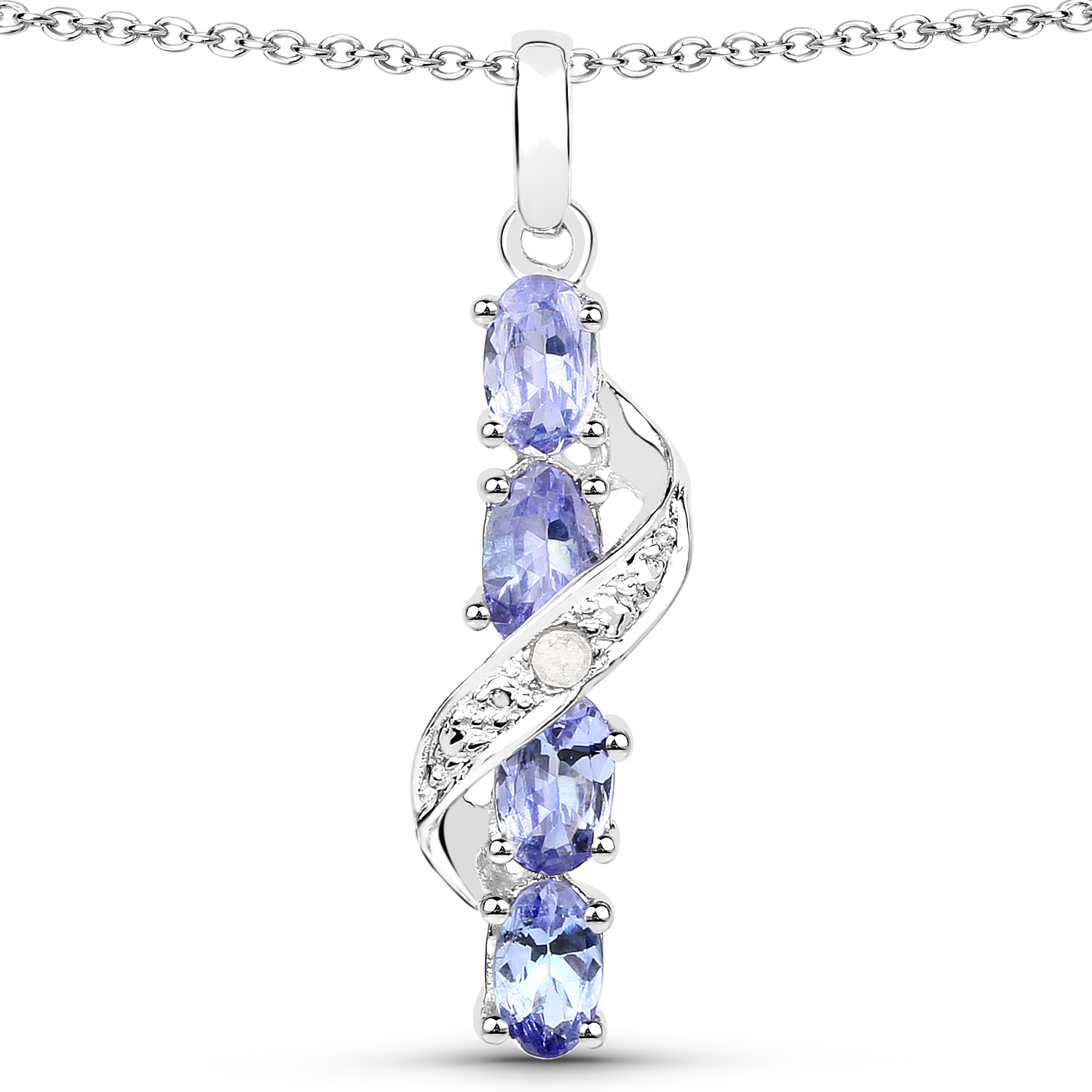 1.02 Carat Genuine Tanzanite and White Diamond .925 Sterling Silver Pendant