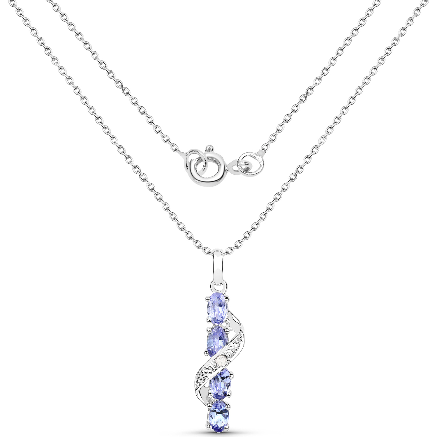 1.02 Carat Genuine Tanzanite and White Diamond .925 Sterling Silver Pendant