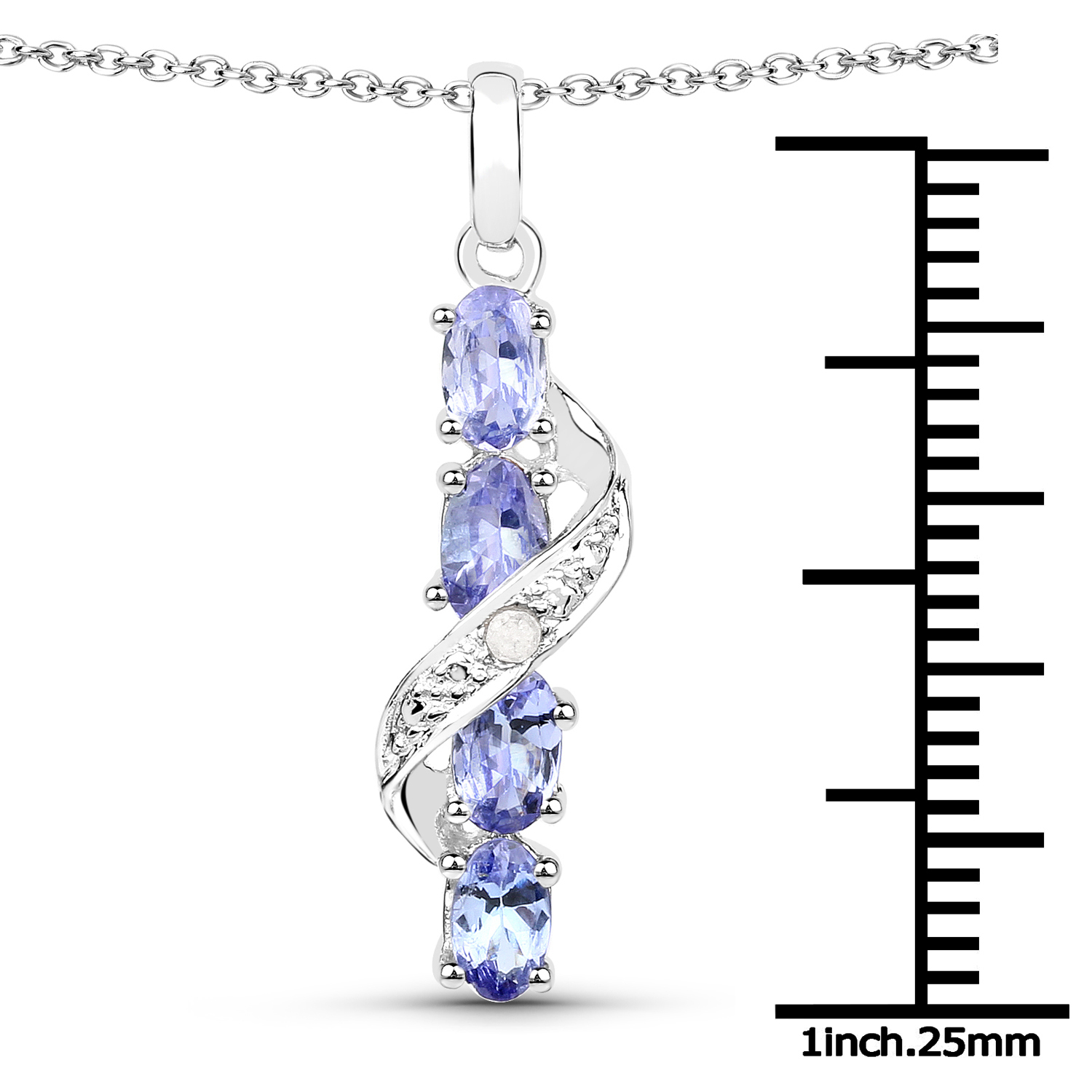 1.02 Carat Genuine Tanzanite and White Diamond .925 Sterling Silver Pendant