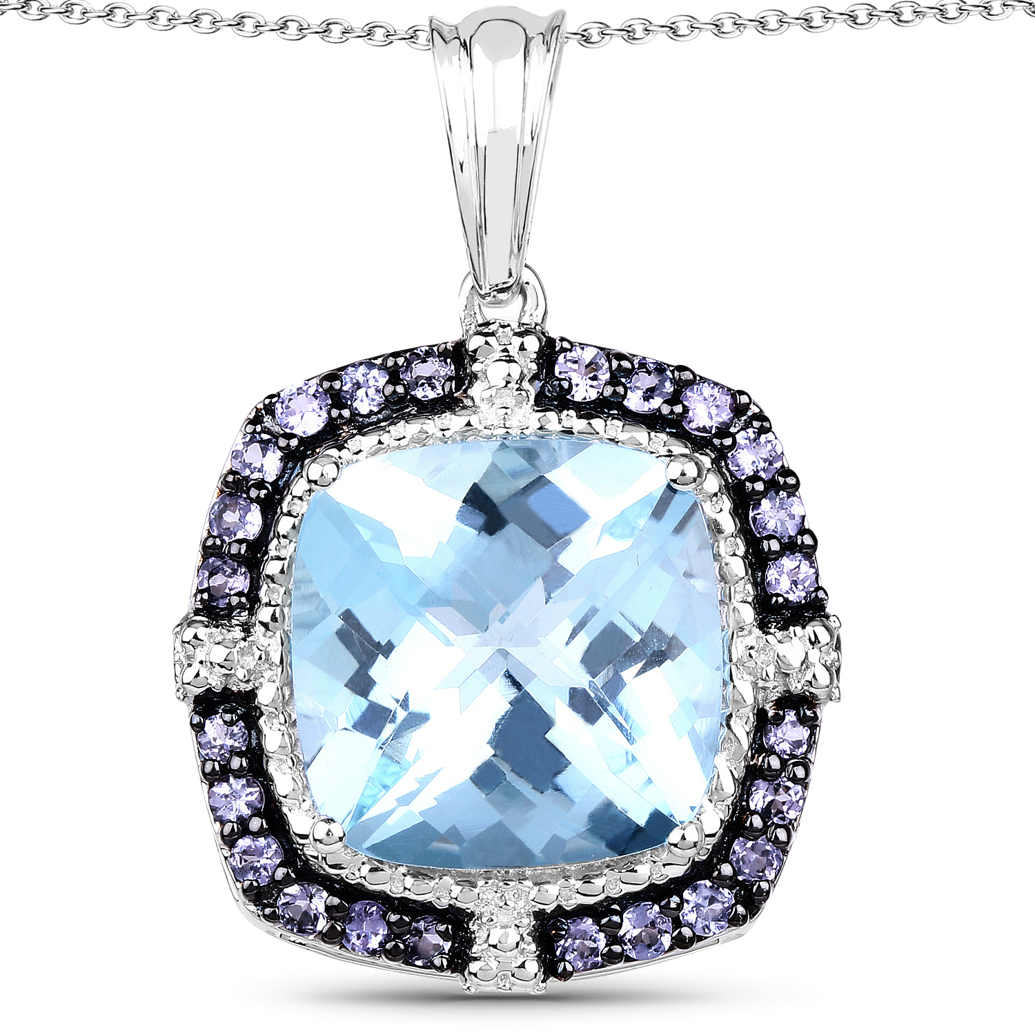 13.51 Carat Genuine Blue Topaz and Tanzanite .925 Sterling Silver Pendant
