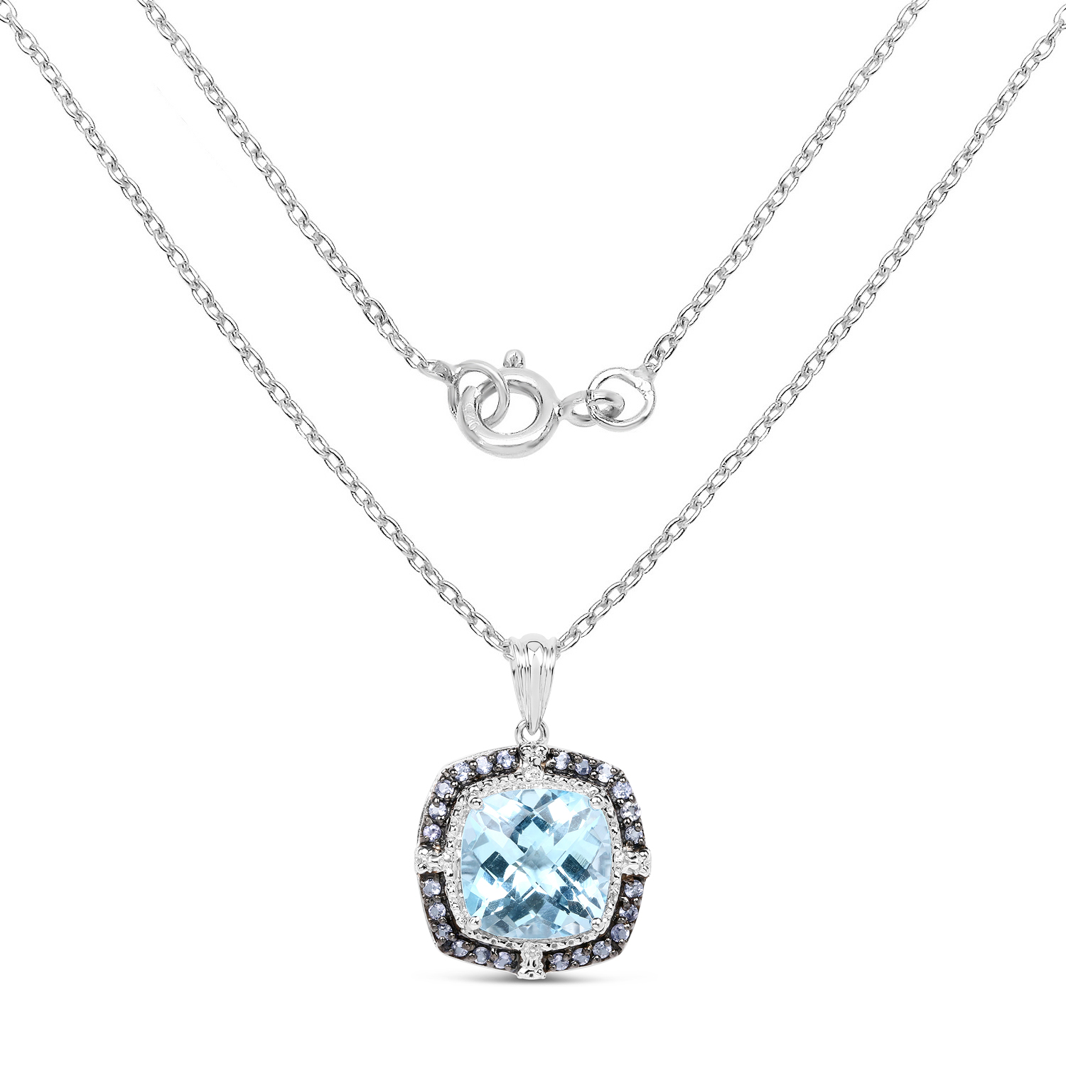 13.51 Carat Genuine Blue Topaz and Tanzanite .925 Sterling Silver Pendant