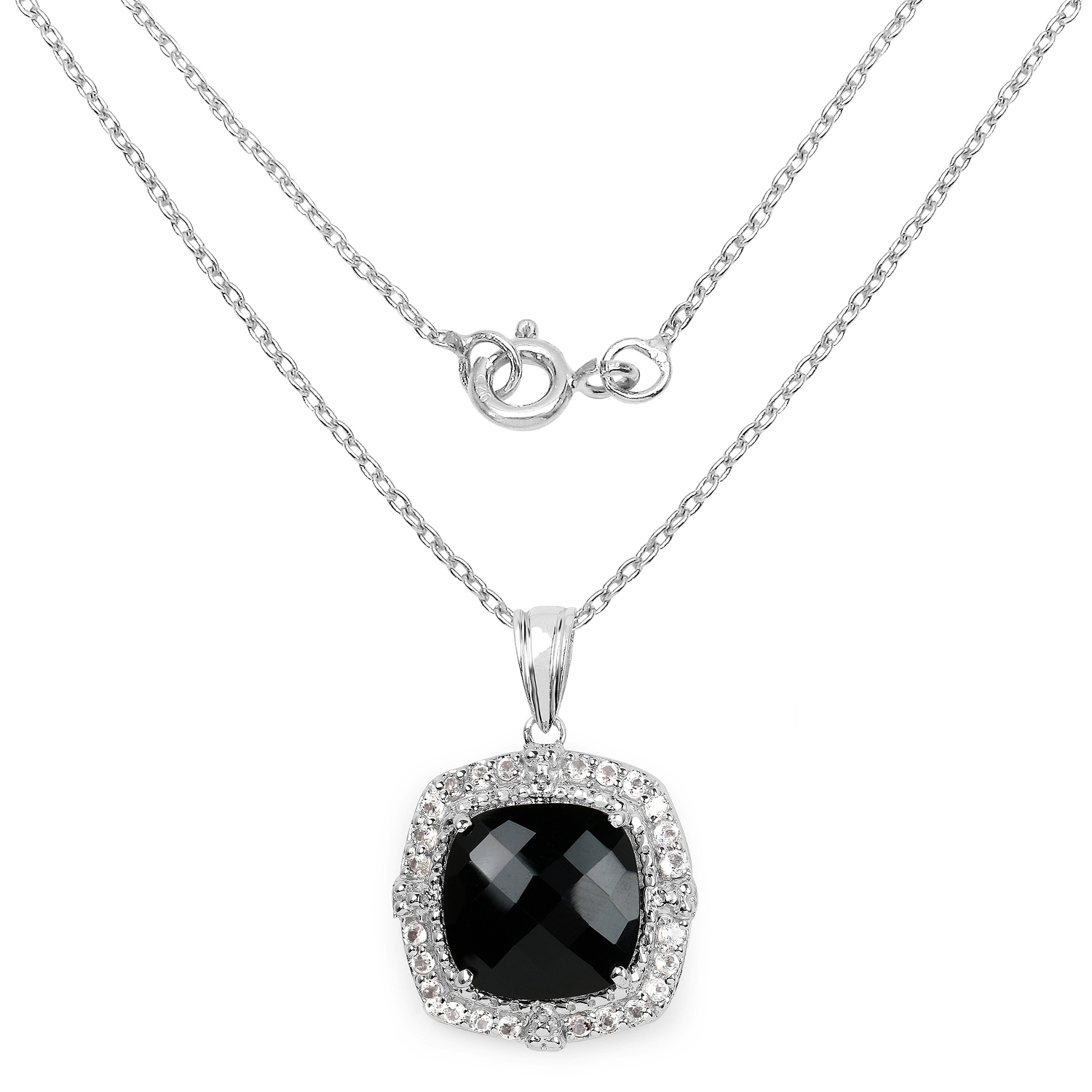9.47 Carat Genuine Black Onyx and White Topaz .925 Sterling Silver Pendant