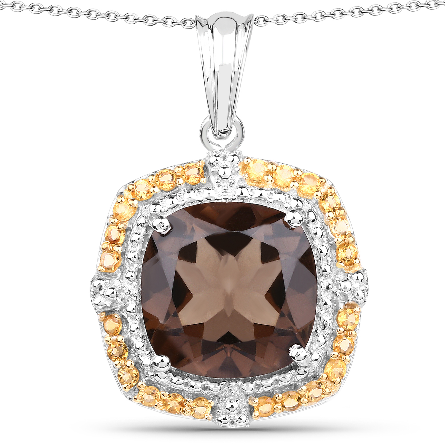 10.98 Carat Genuine Smoky Quartz and Citrine .925 Sterling Silver Pendant