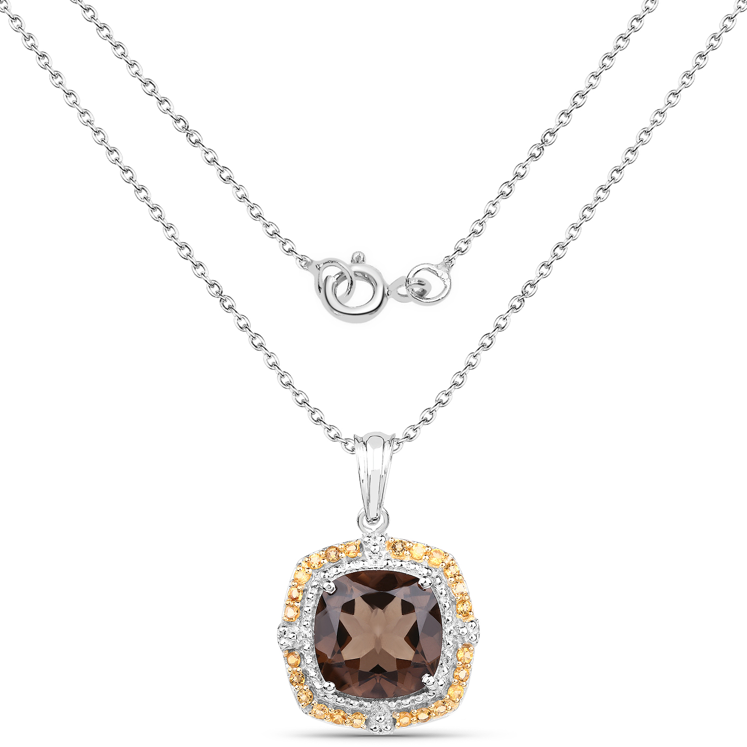 10.98 Carat Genuine Smoky Quartz and Citrine .925 Sterling Silver Pendant