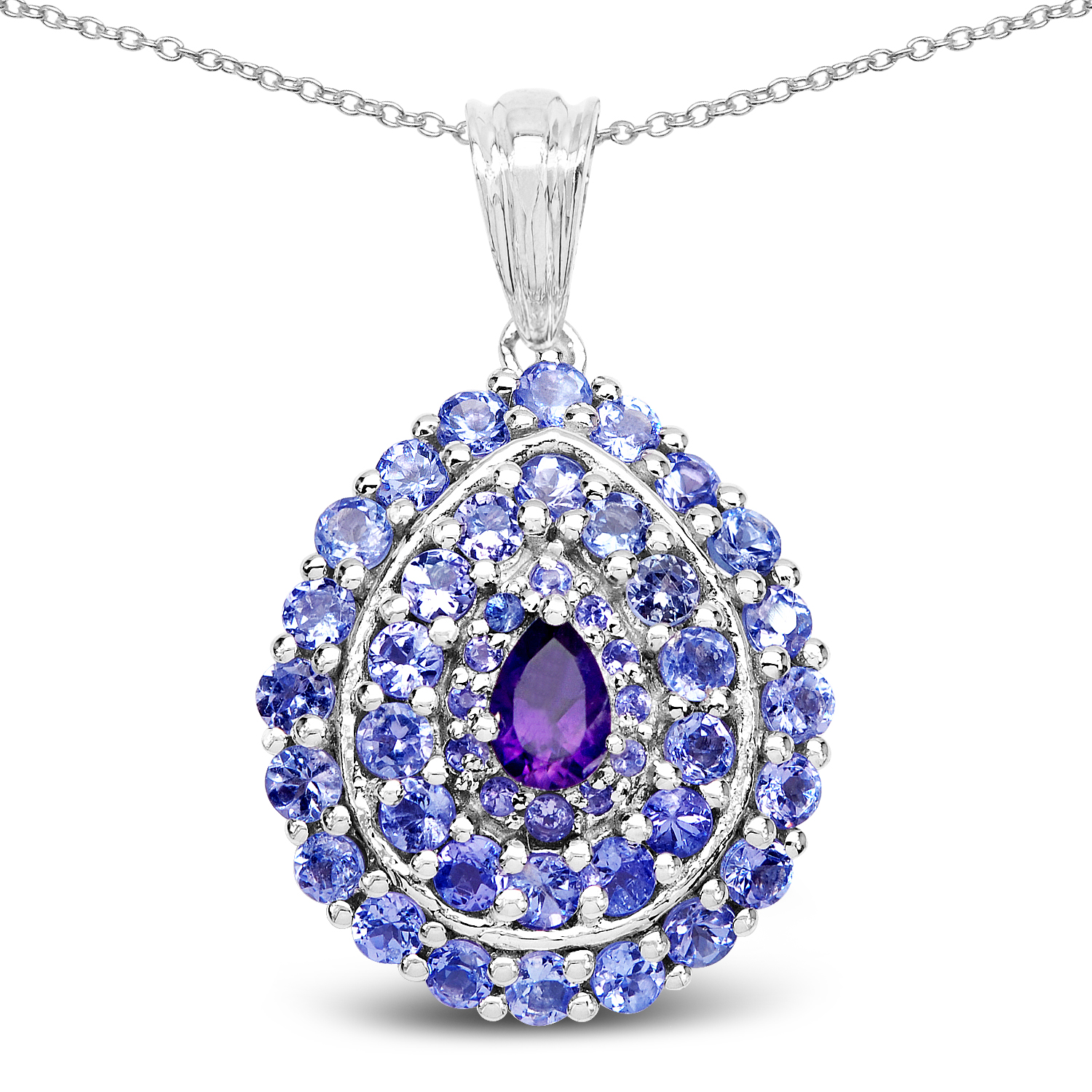 2.99 Carat Genuine Amethyst And Tanzanite .925 Sterling Silver Pendant