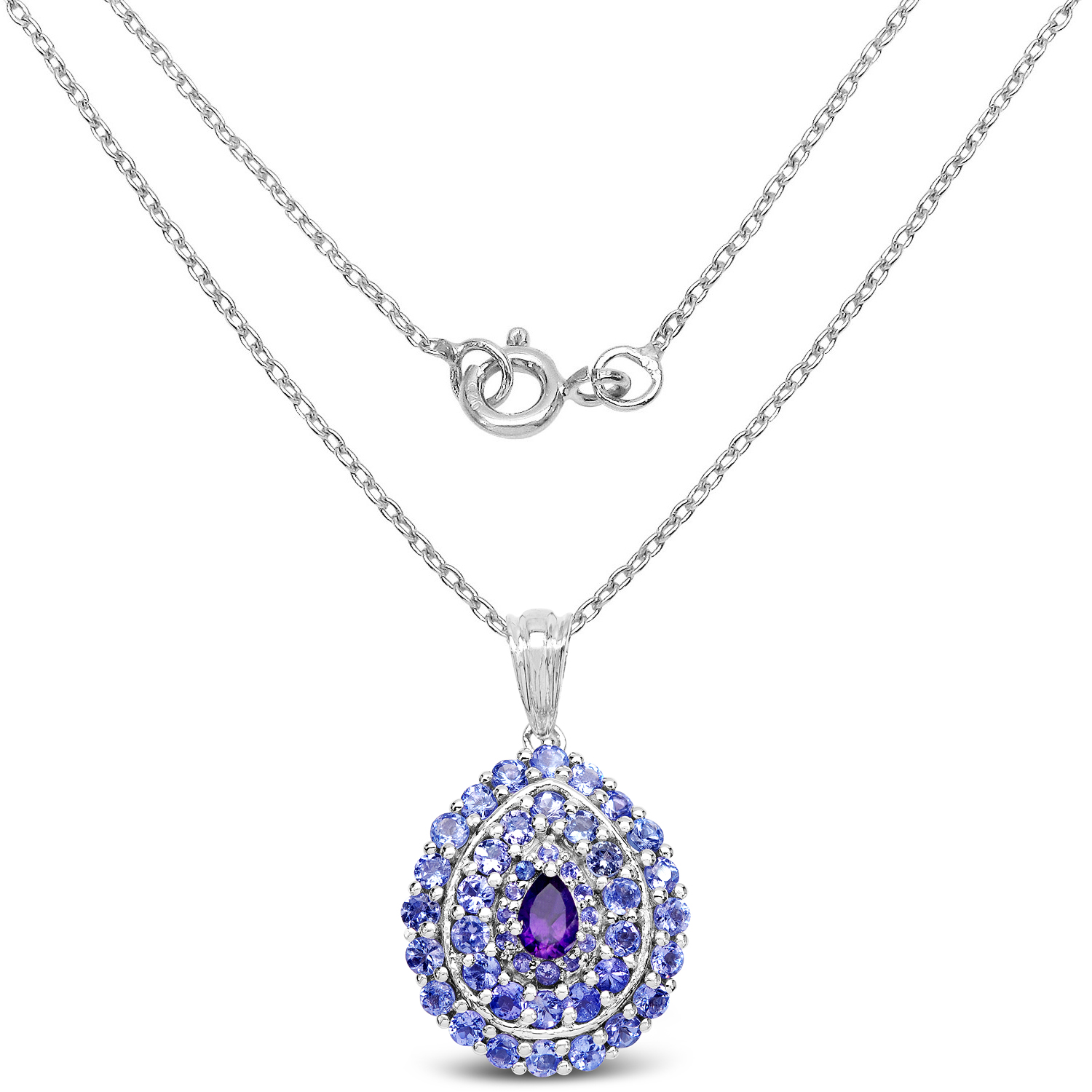 2.99 Carat Genuine Amethyst And Tanzanite .925 Sterling Silver Pendant