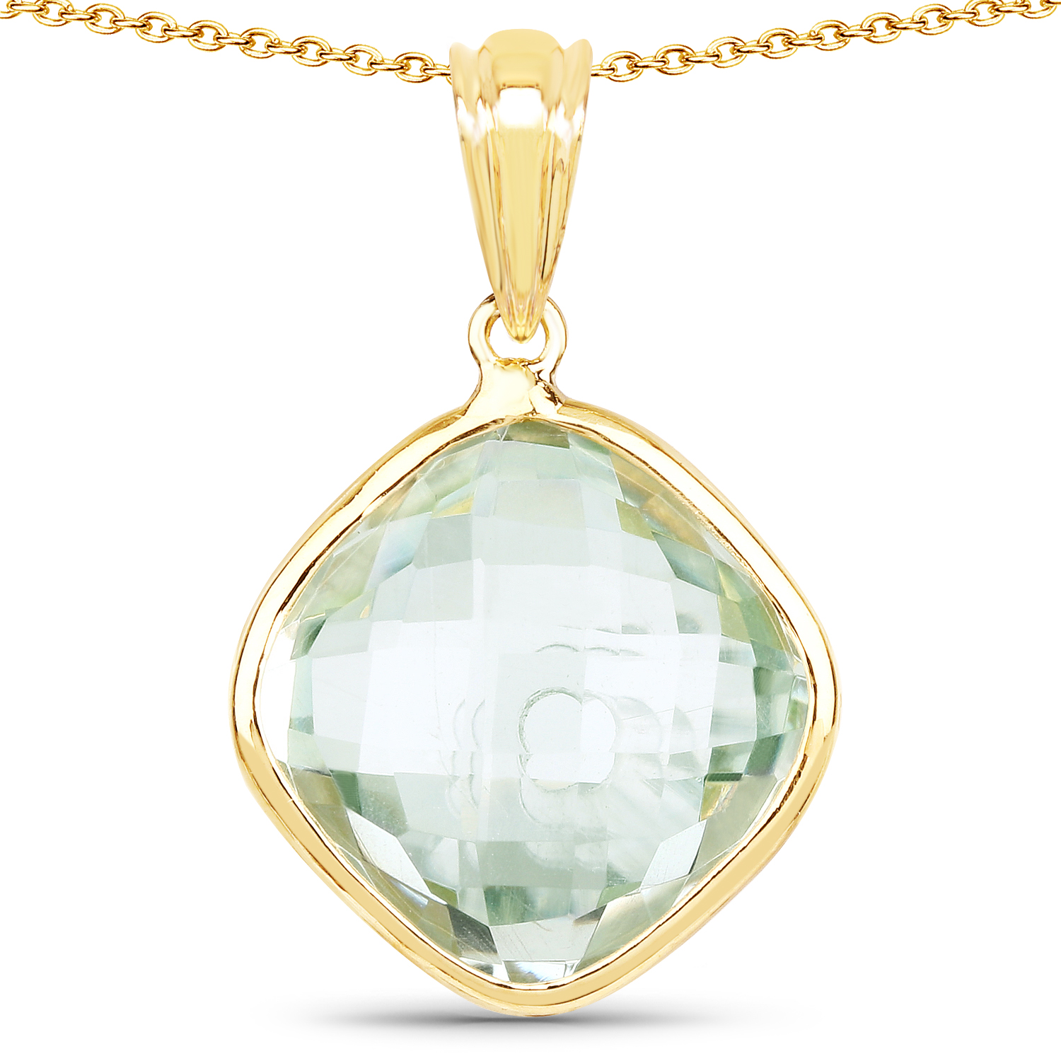 14K Yellow Gold Plated 9.80 Carat Genuine Green Amethyst .925 Sterling Silver Pendant