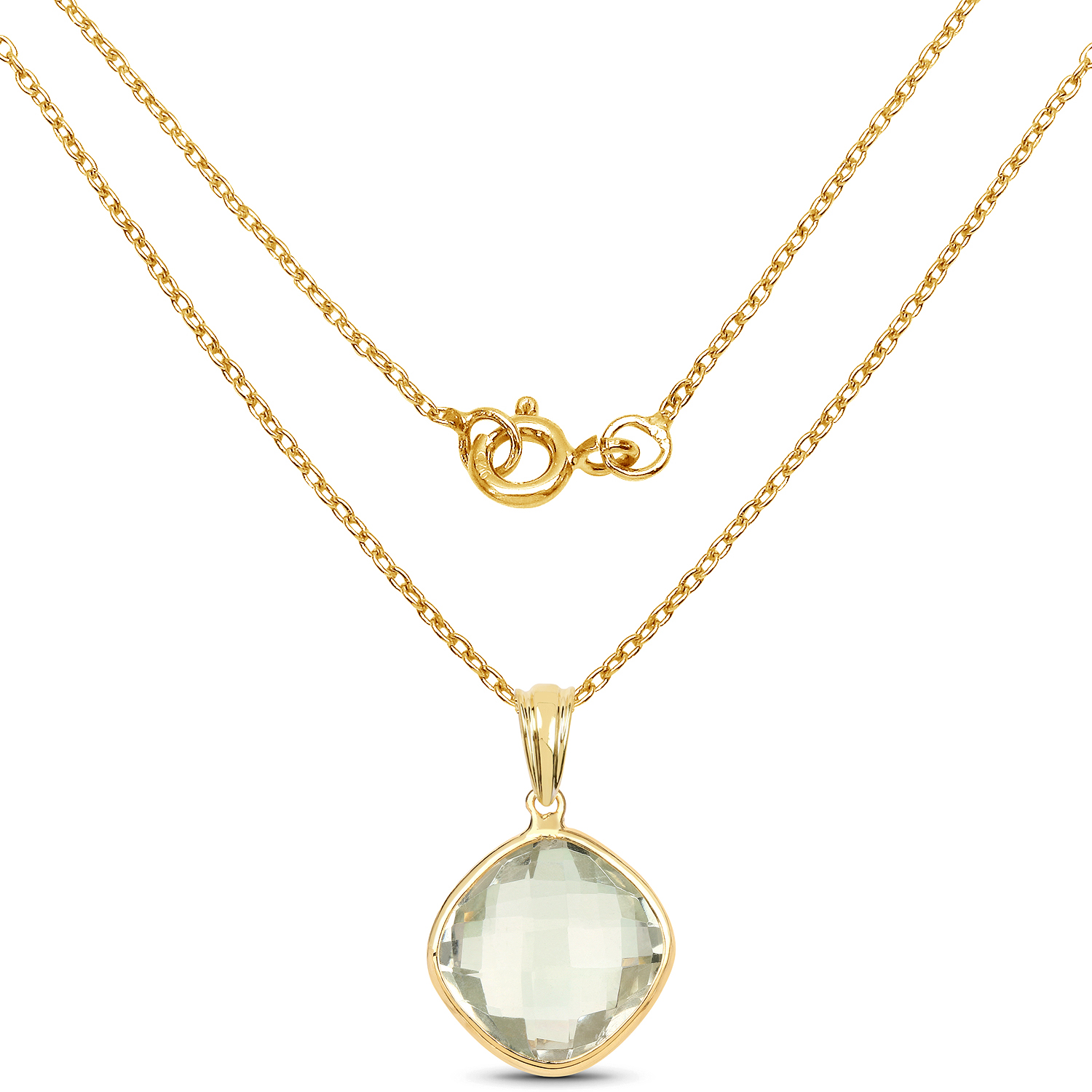 14K Yellow Gold Plated 9.80 Carat Genuine Green Amethyst .925 Sterling Silver Pendant