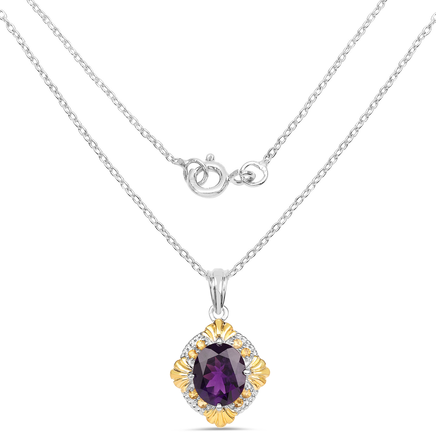 5.50 Carat Genuine Amethyst and Citrine .925 Sterling Silver Pendant