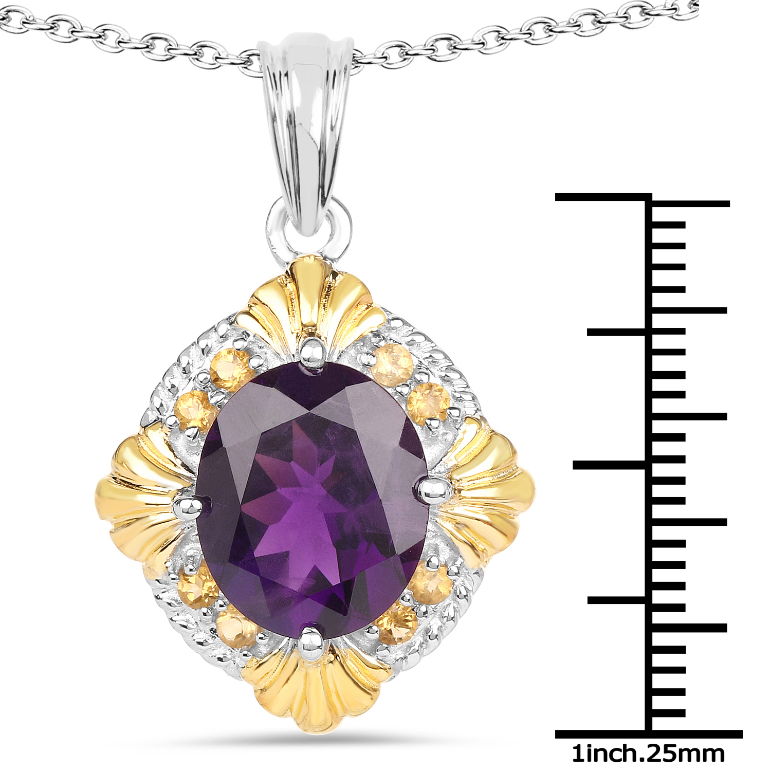5.50 Carat Genuine Amethyst and Citrine .925 Sterling Silver Pendant