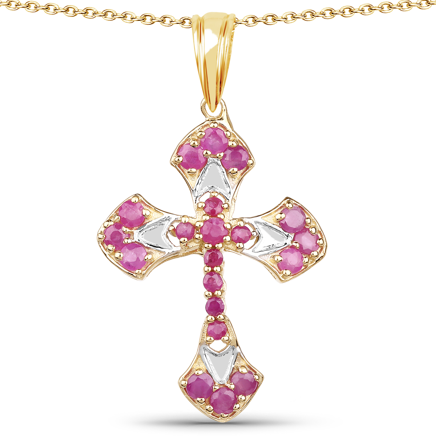 14K Yellow Gold Plated 1.33 Carat Genuine Ruby .925 Sterling Silver Pendant