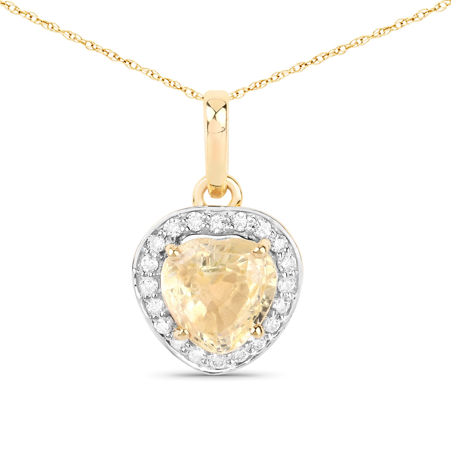 1.52 Carat Genuine Yellow Sapphire and White Diamond 14K Yellow Gold Pendant