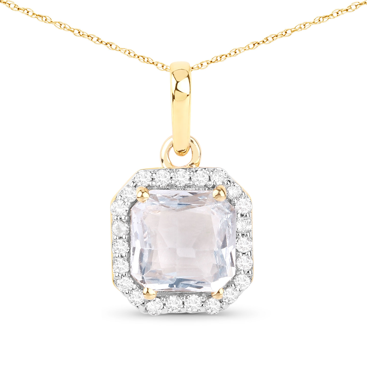 1.63 Carat Genuine White Sapphire and White Diamond 14K Yellow Gold Pendant