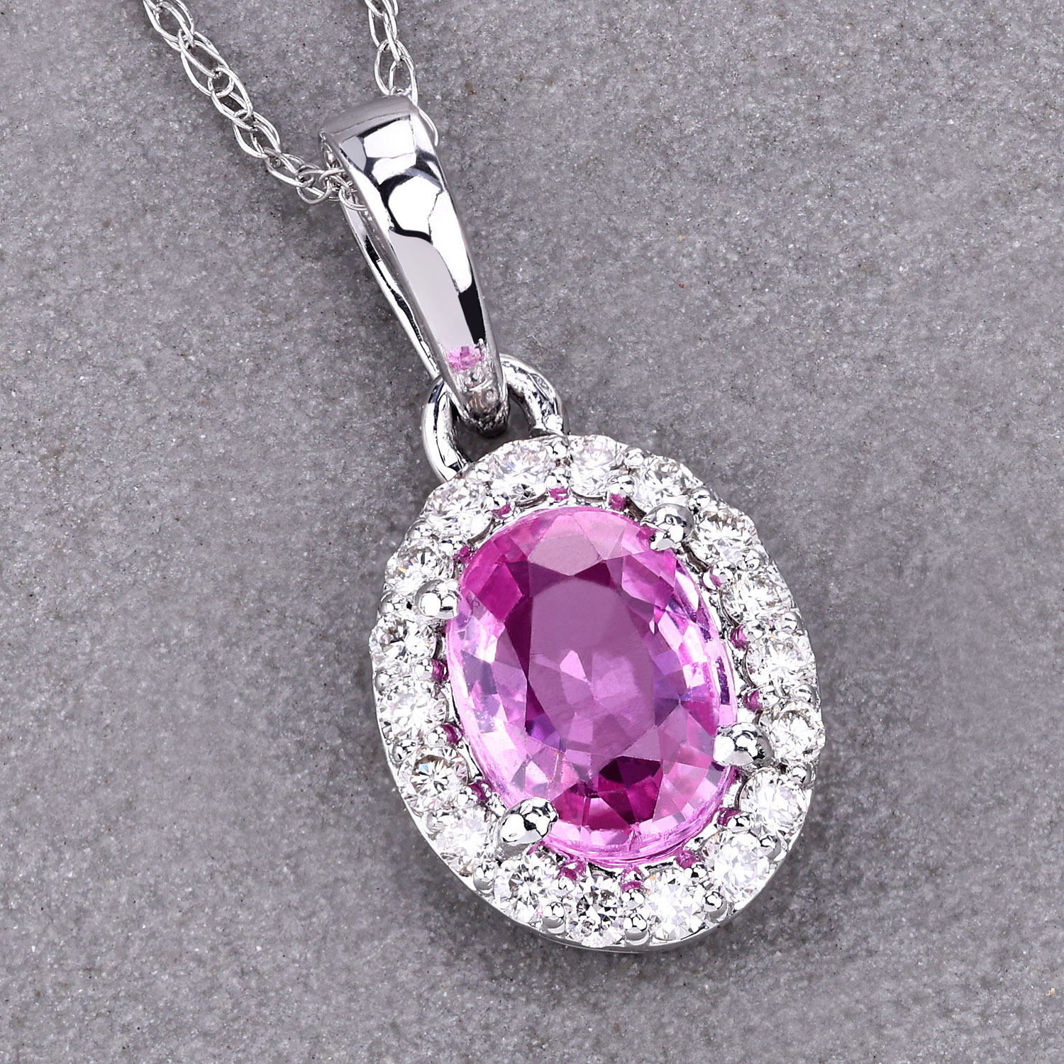 0.94 Carat Genuine Pink Sapphire and White Diamond 14K White Gold Pendant