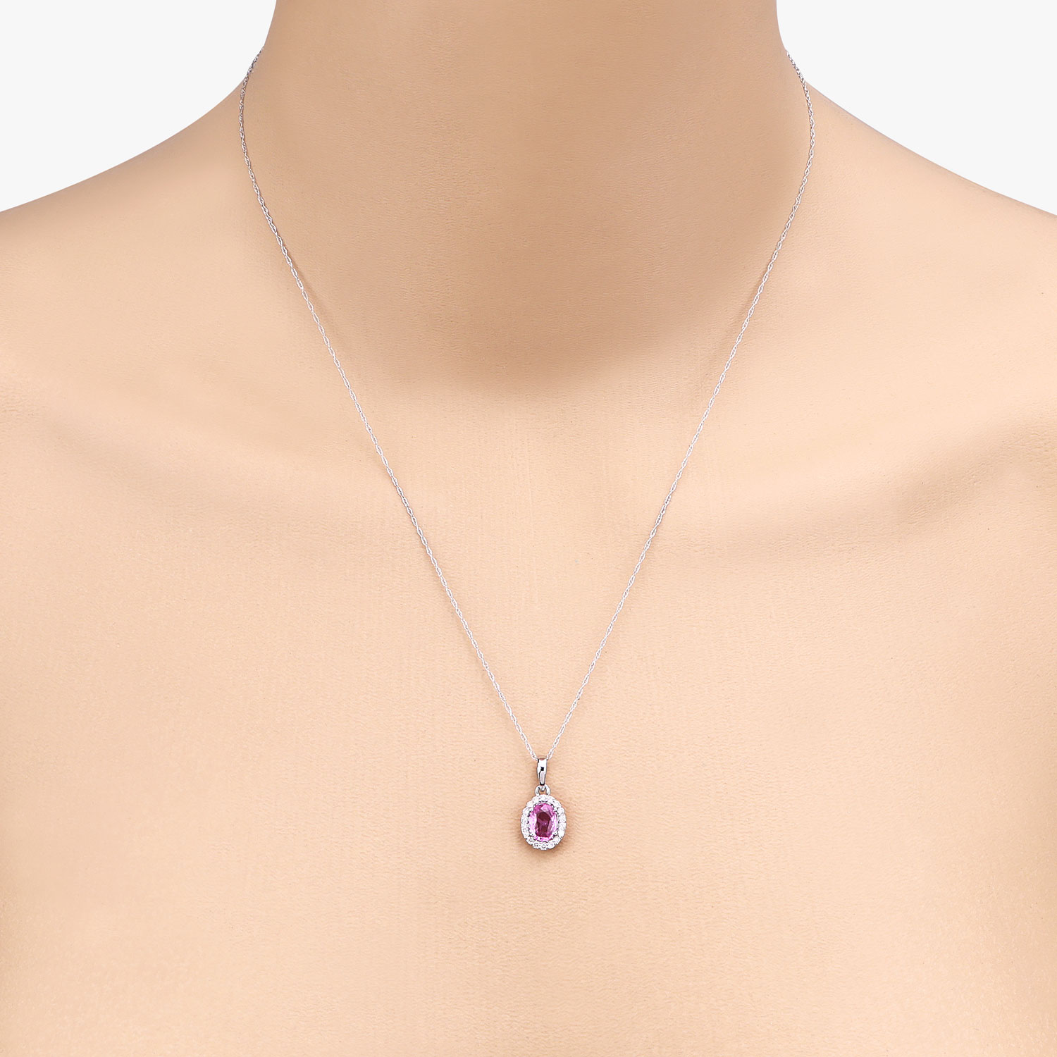 0.94 Carat Genuine Pink Sapphire and White Diamond 14K White Gold Pendant