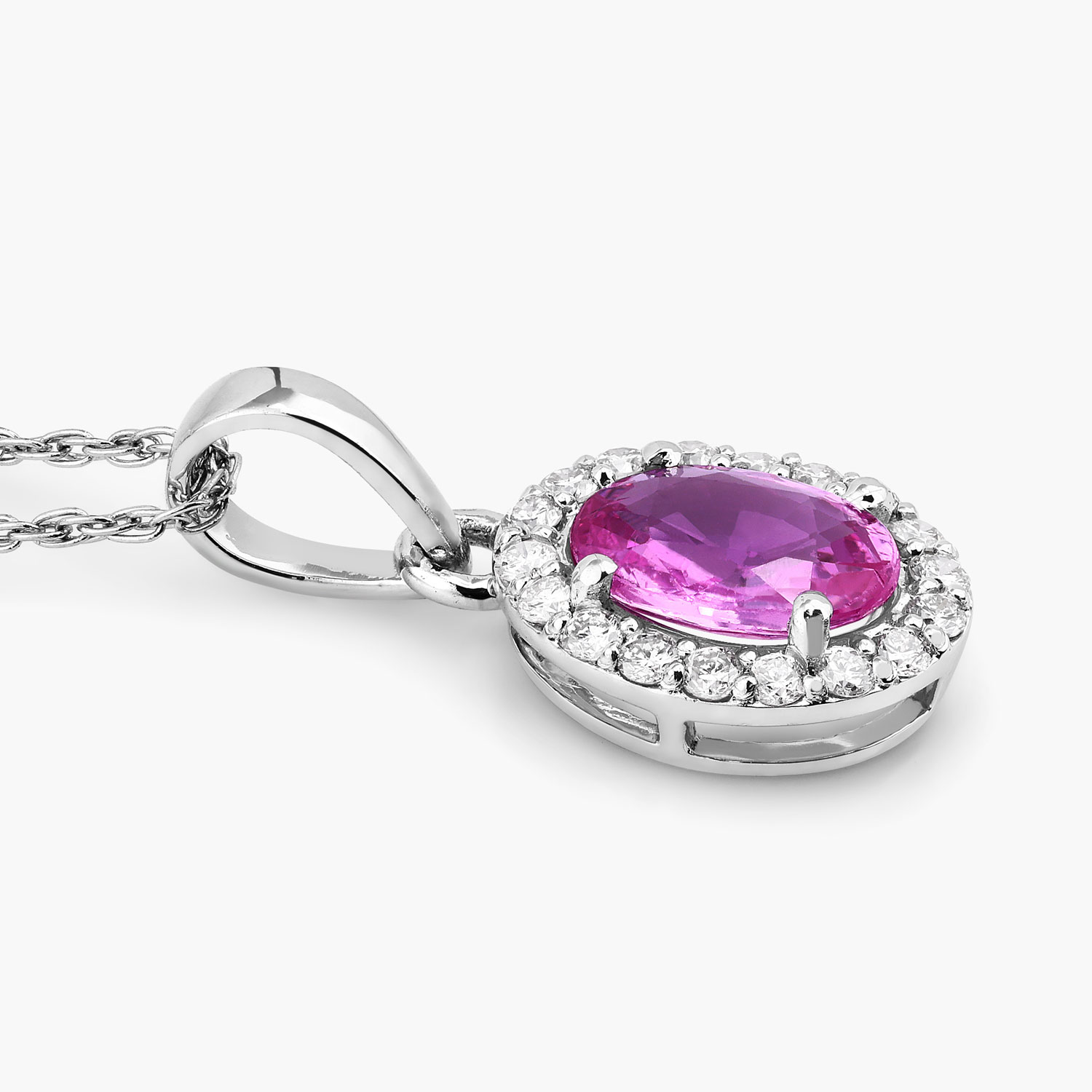 0.94 Carat Genuine Pink Sapphire and White Diamond 14K White Gold Pendant