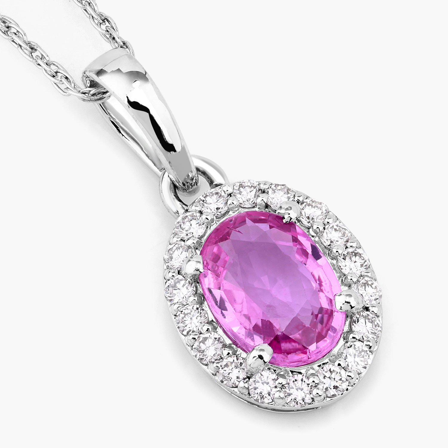 0.94 Carat Genuine Pink Sapphire and White Diamond 14K White Gold Pendant