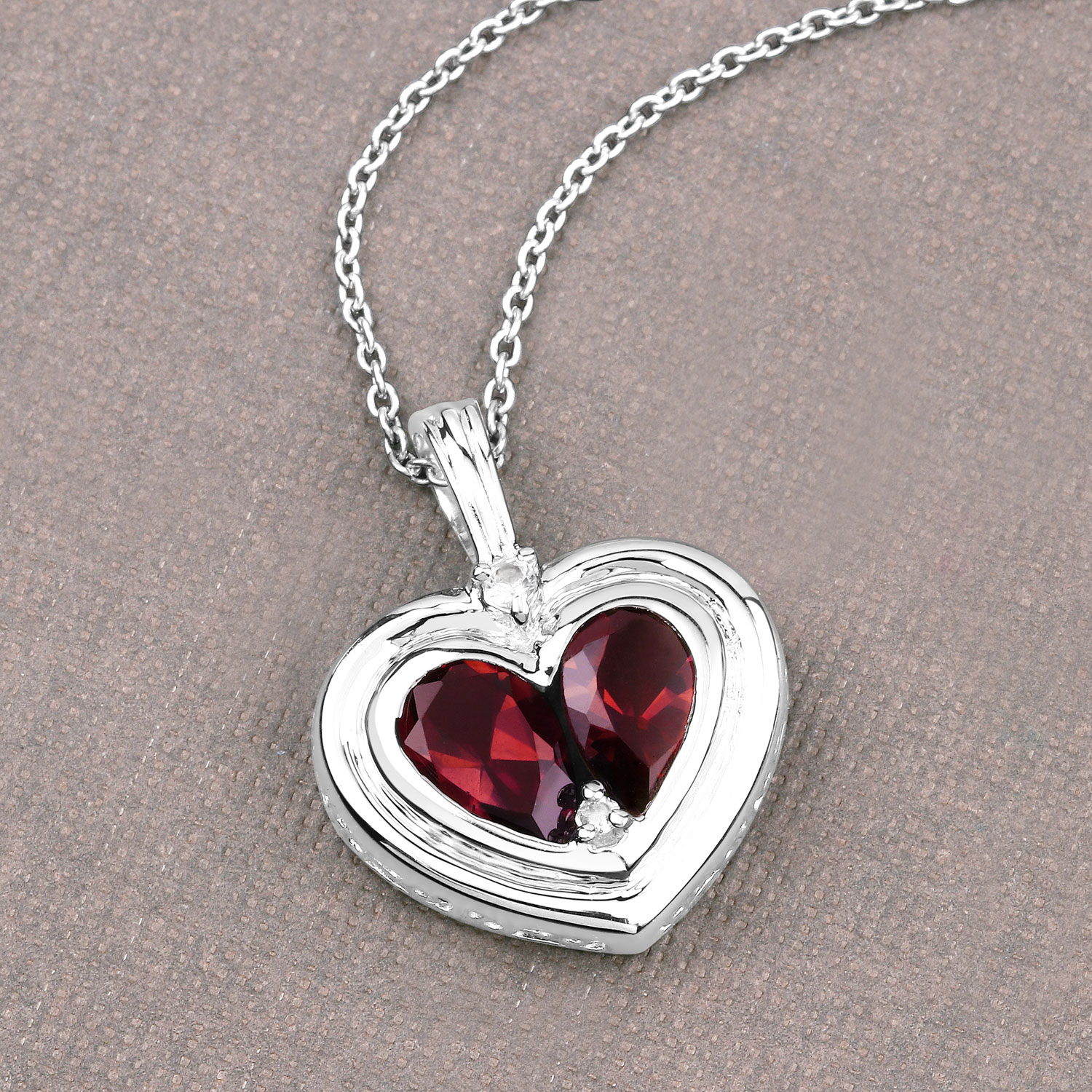 2.66 Carat Genuine Garnet and White Topaz .925 Sterling Silver Pendant