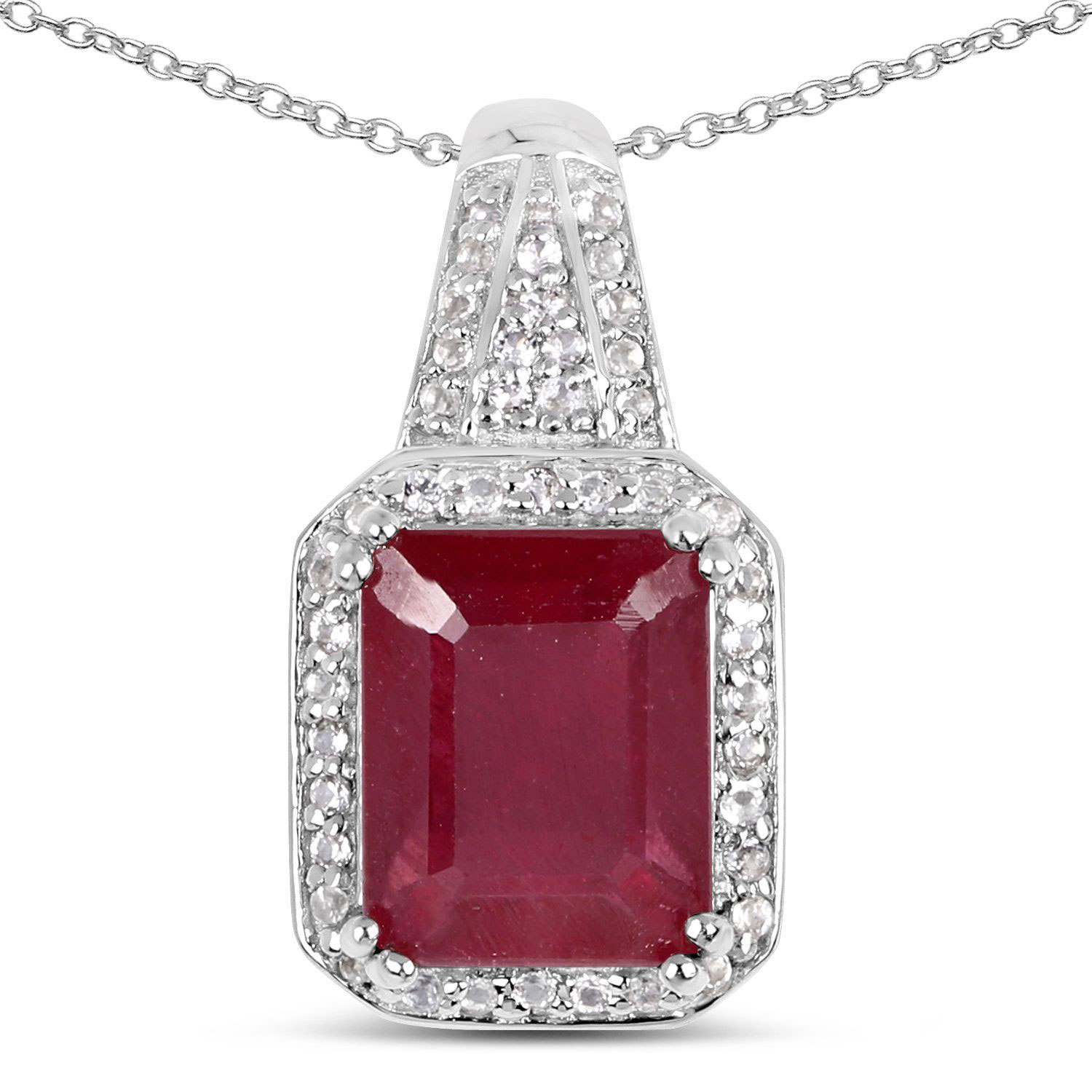 4.47 Carat Glass Filled Ruby and White Topaz .925 Sterling Silver Pendant