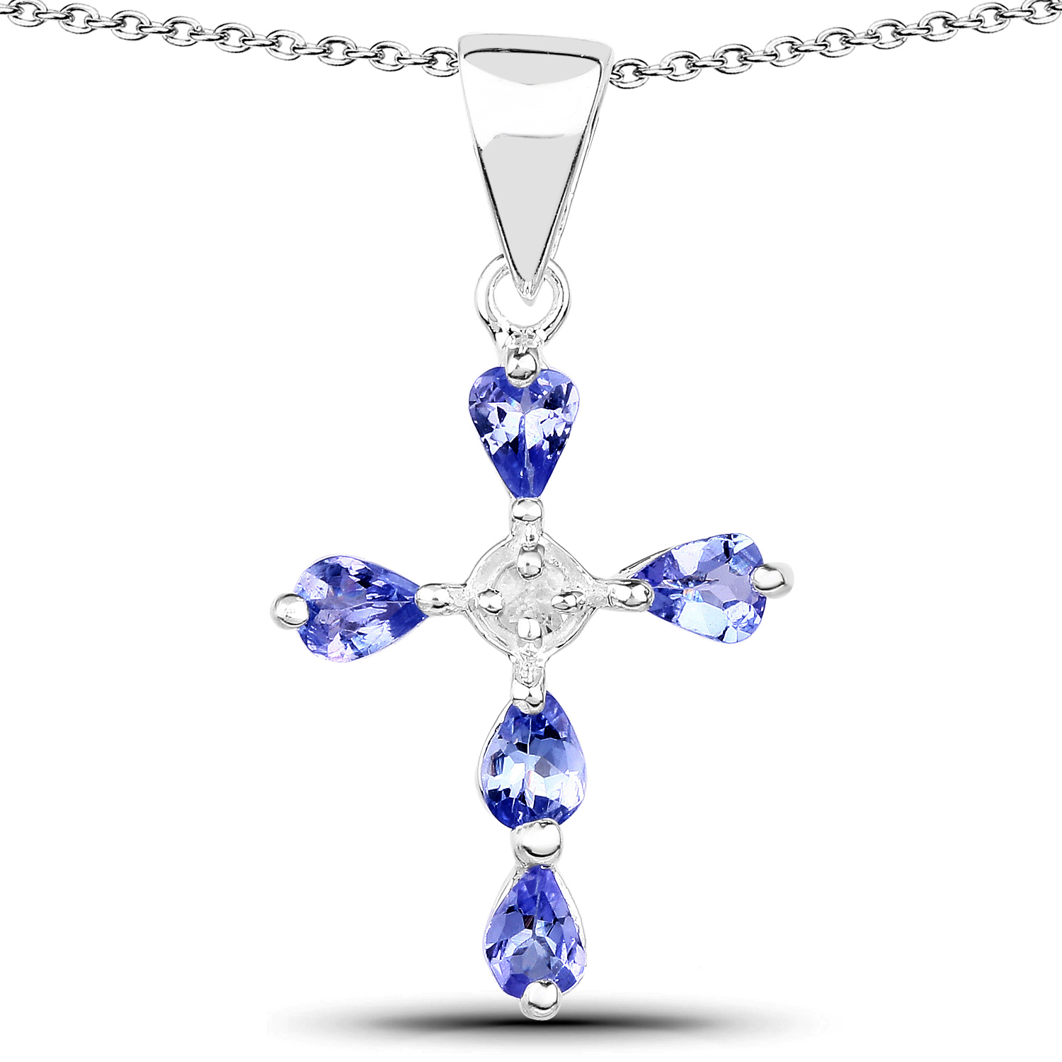0.74 Carat Genuine Tanzanite and White Topaz .925 Sterling Silver Pendant