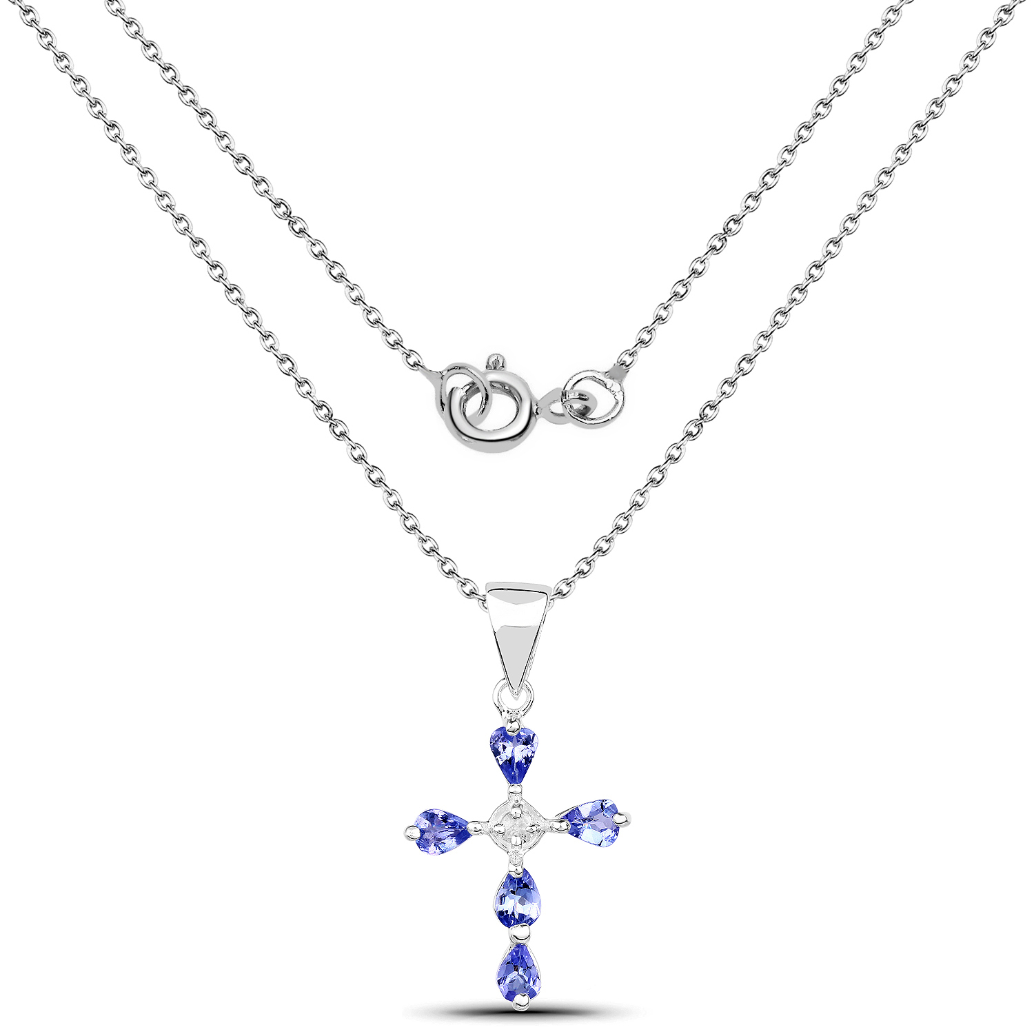 0.74 Carat Genuine Tanzanite and White Topaz .925 Sterling Silver Pendant