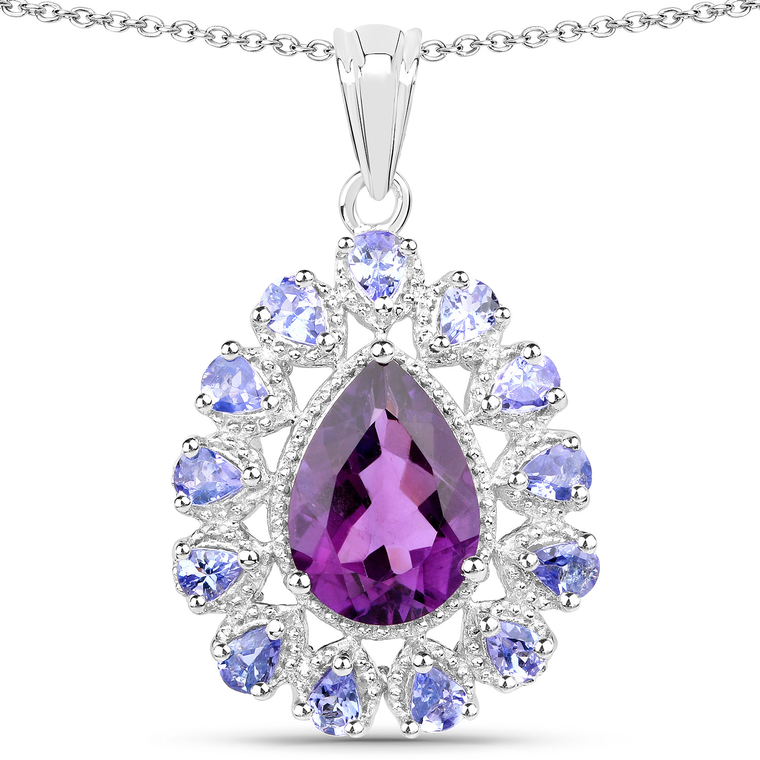 5.82 Carat Genuine Amethyst and Tanzanite .925 Sterling Silver Pendant