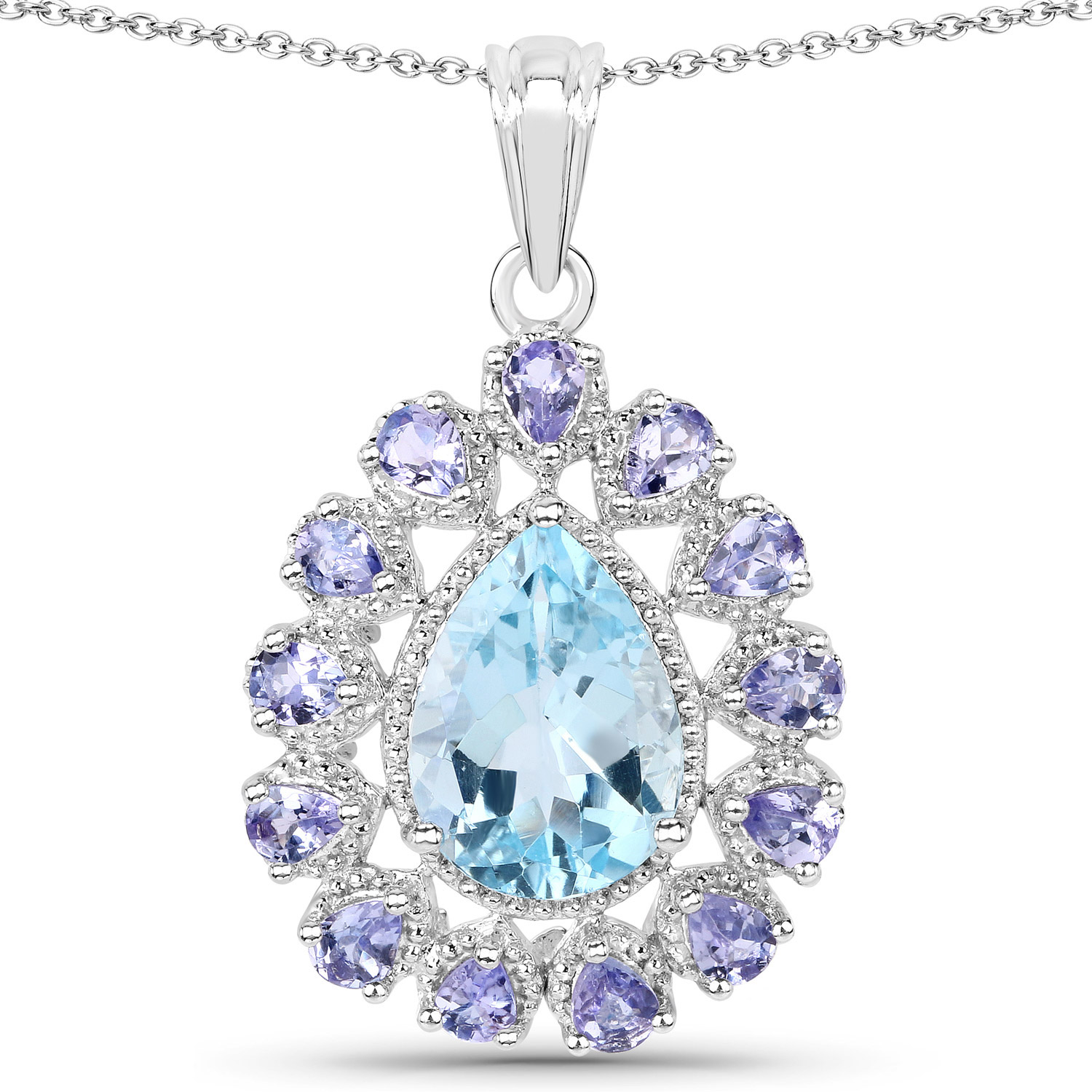 7.12 Carat Genuine Blue Topaz and Tanzanite .925 Sterling Silver Pendant