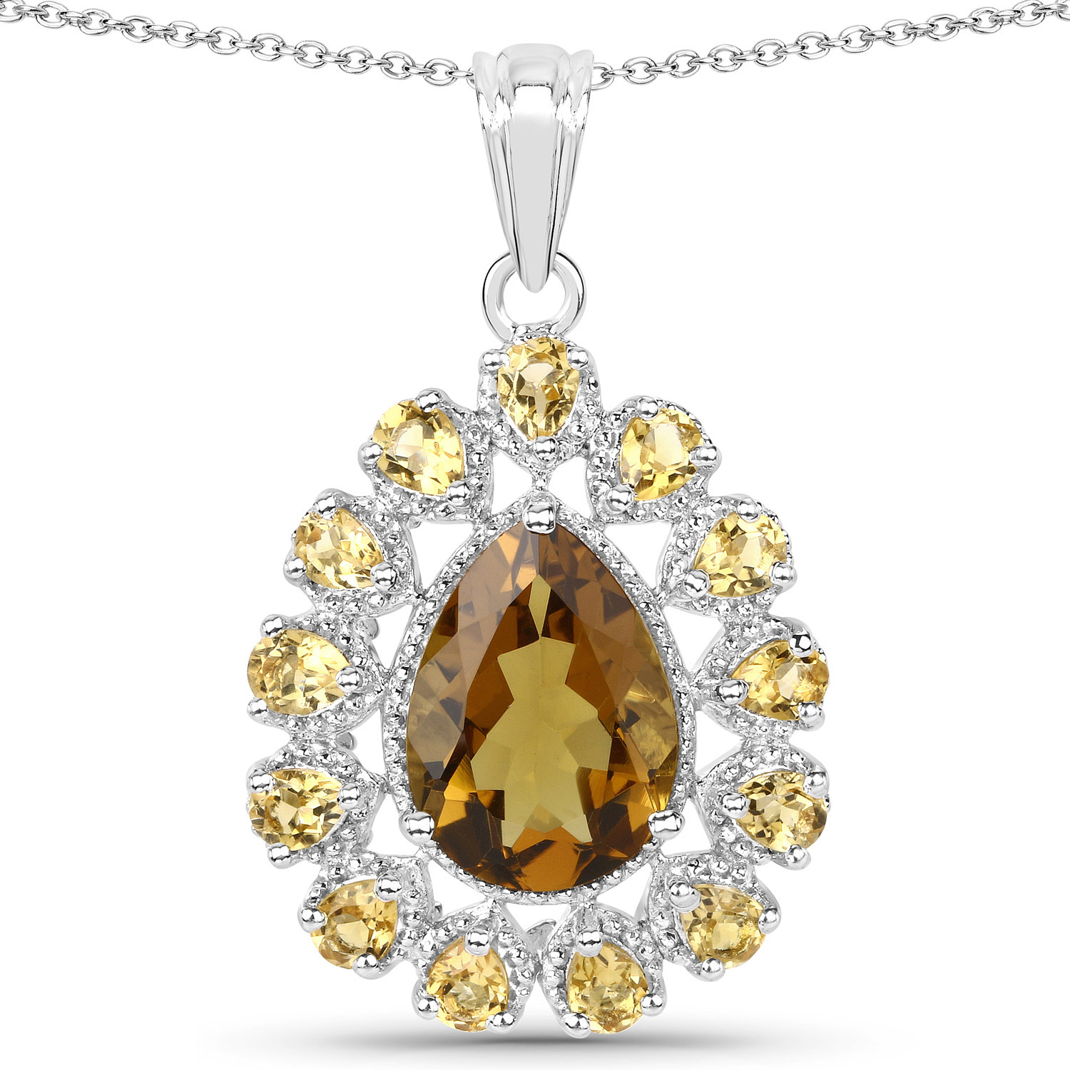 7.63 Carat Genuine Champagne Quartz and Citrine .925 Sterling Silver Pendant