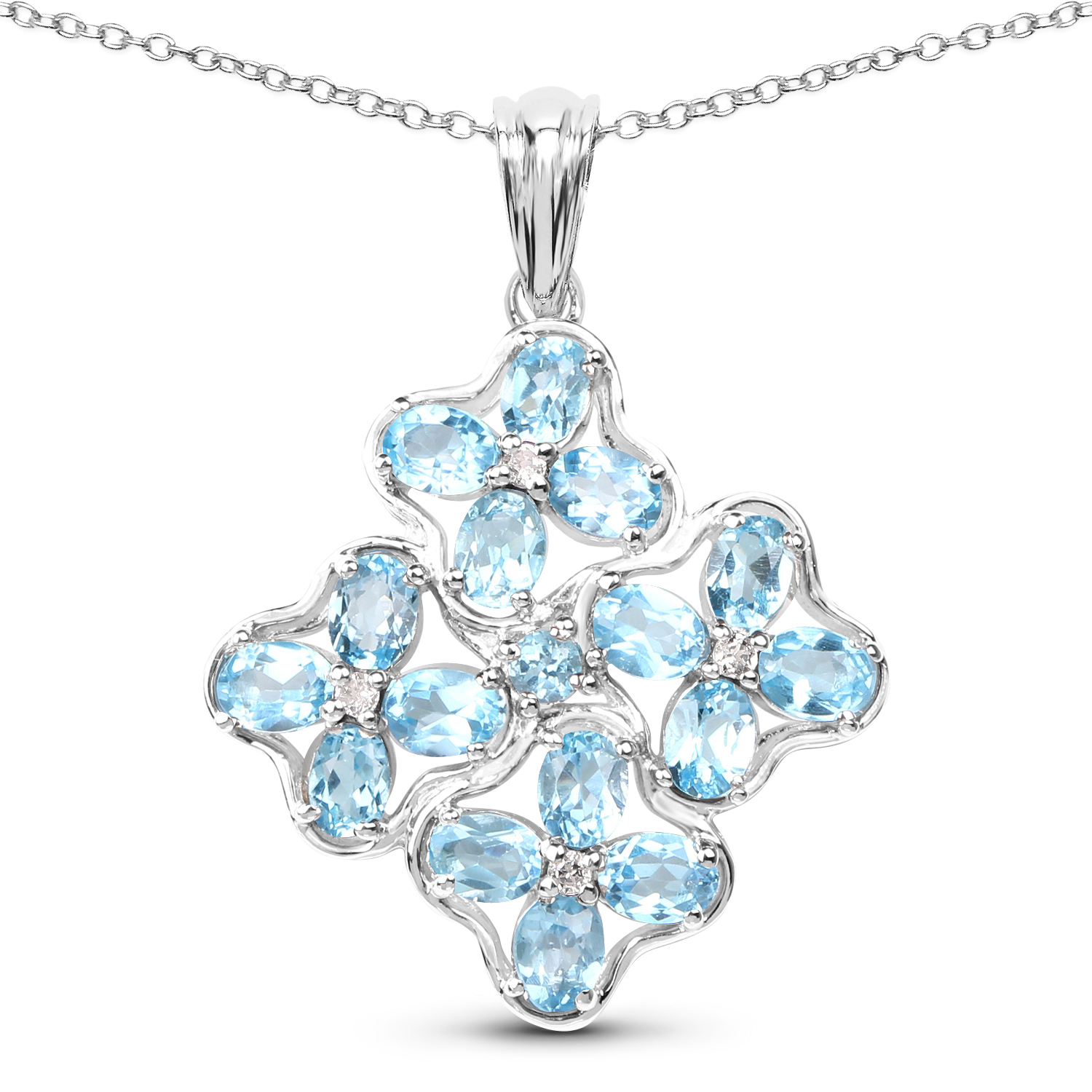 3.37 Carat Genuine Blue Topaz & White Topaz .925 Sterling Silver Pendant
