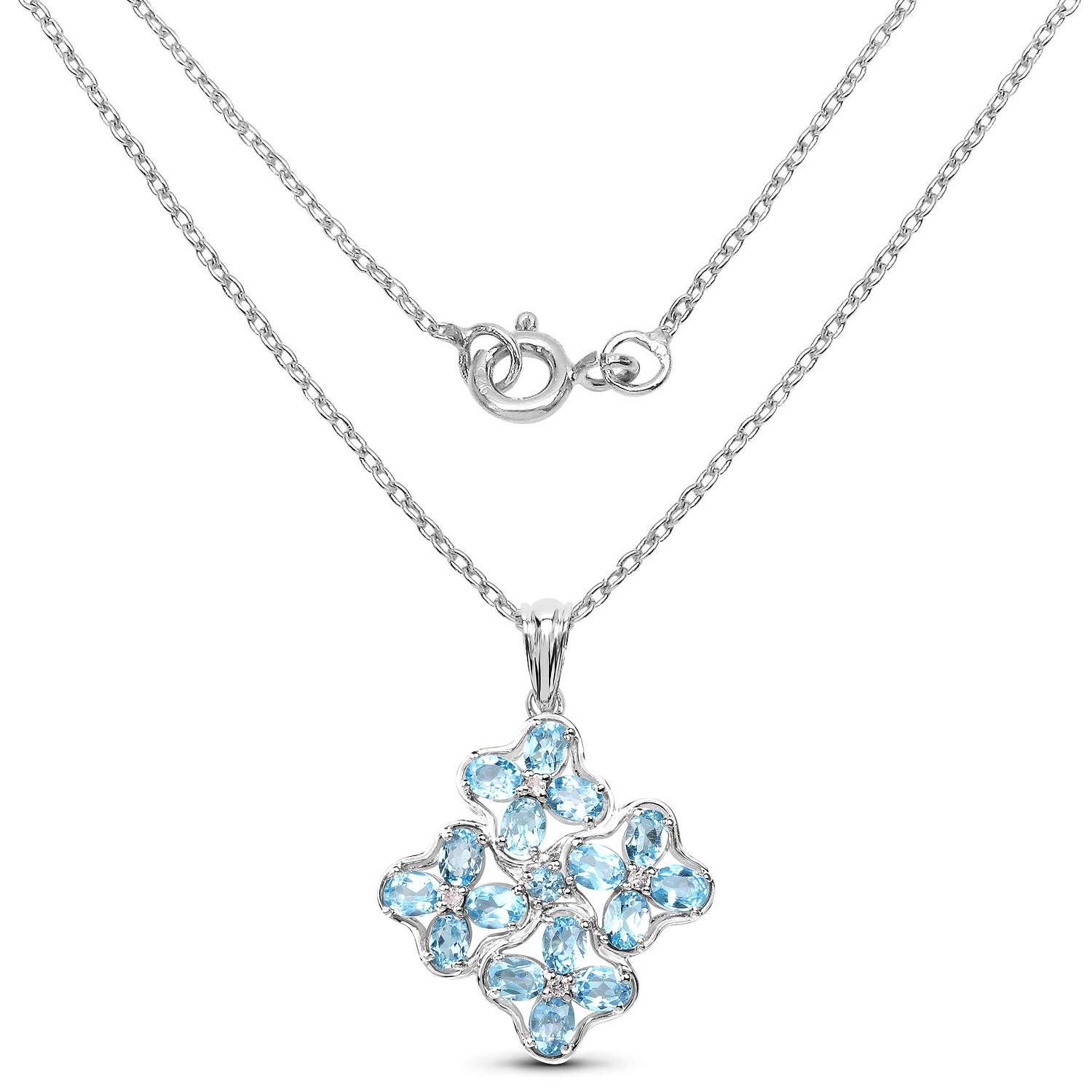 3.37 Carat Genuine Blue Topaz & White Topaz .925 Sterling Silver Pendant