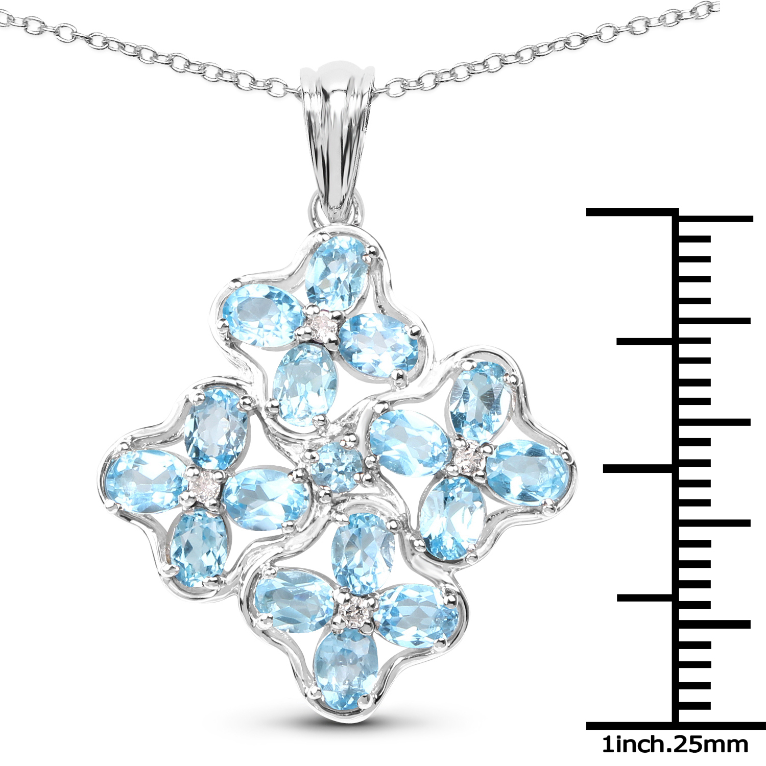 3.37 Carat Genuine Blue Topaz & White Topaz .925 Sterling Silver Pendant