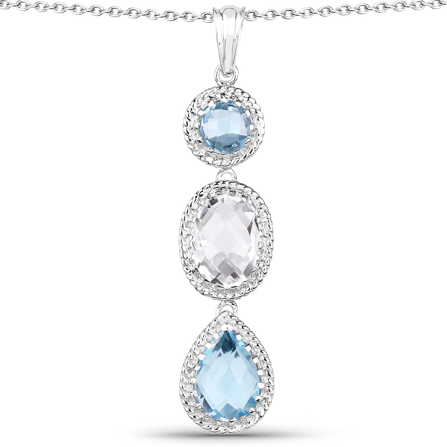 13.10 Carat Genuine Crystal Quartz and Blue Topaz .925 Sterling Silver Pendant