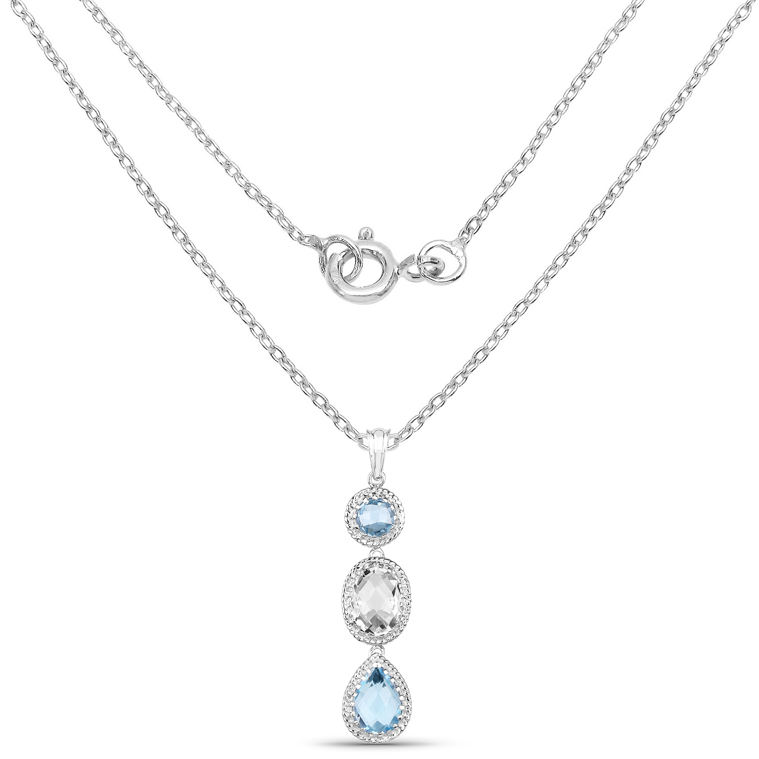 13.10 Carat Genuine Crystal Quartz and Blue Topaz .925 Sterling Silver Pendant