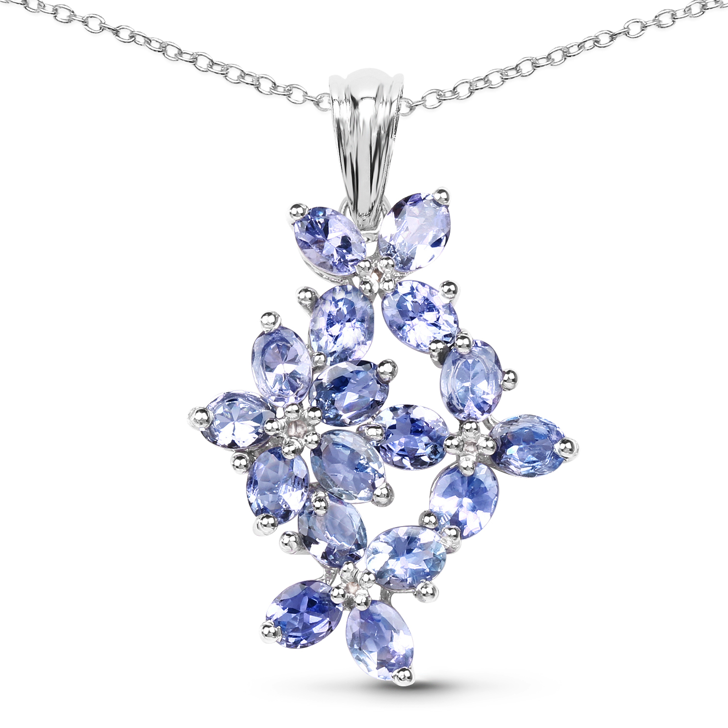 2.93 Carat Genuine Tanzanite & White Topaz .925 Sterling Silver Pendant