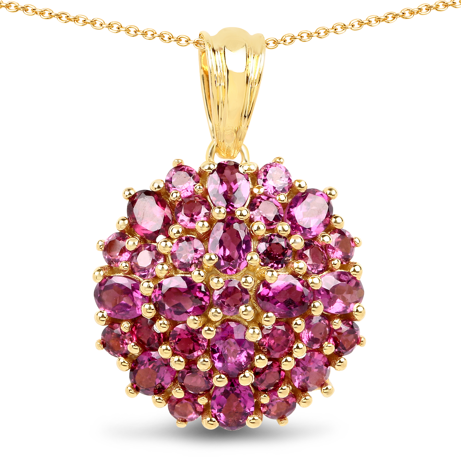 14K Yellow Gold Plated 4.24 Carat Genuine Rhodolite .925 Sterling Silver Pendant