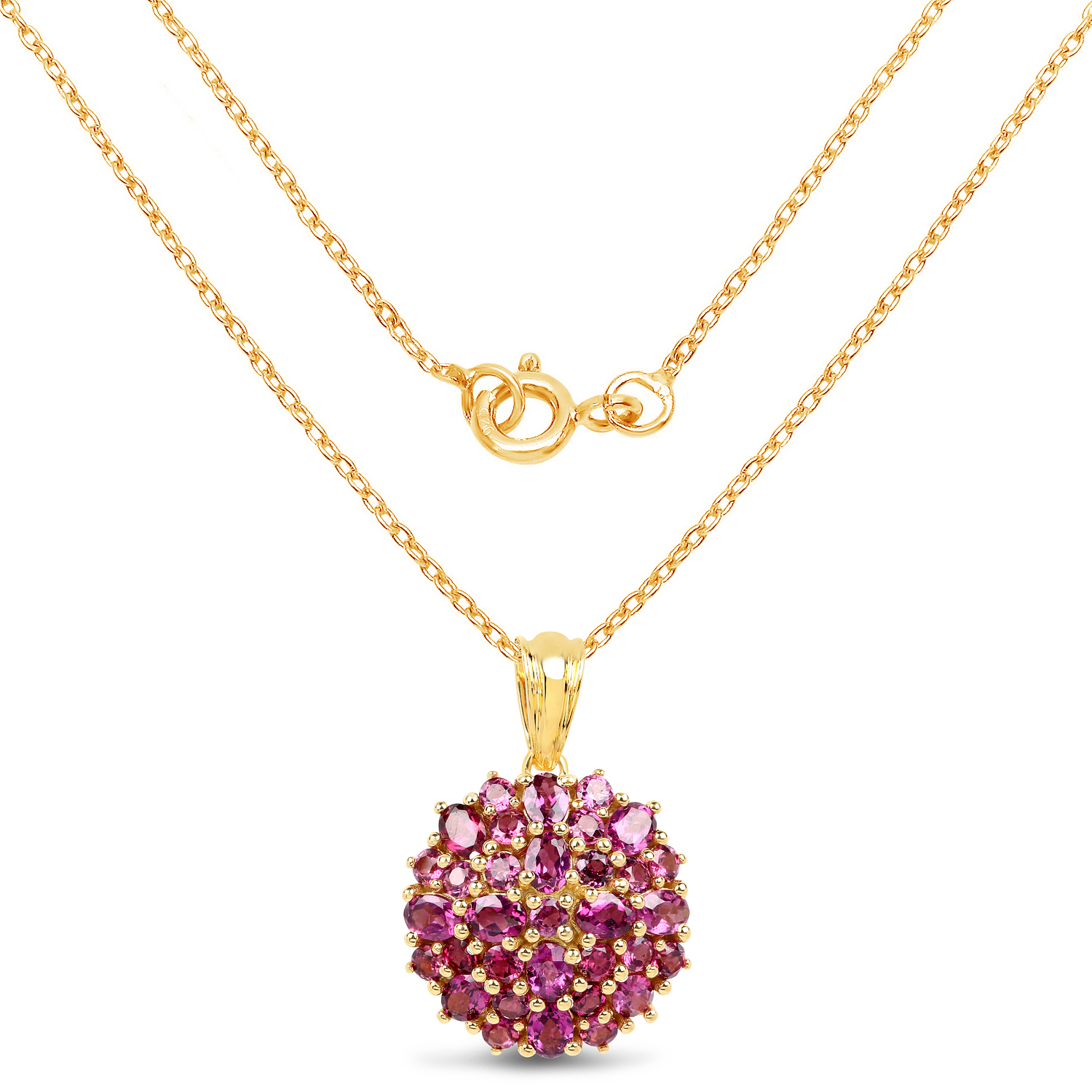 14K Yellow Gold Plated 4.24 Carat Genuine Rhodolite .925 Sterling Silver Pendant