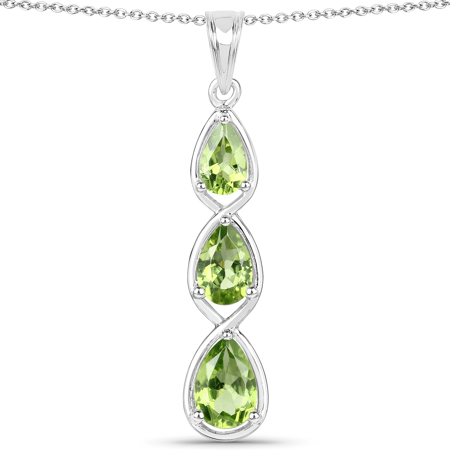 3.19 Carat Genuine Peridot .925 Sterling Silver Pendant