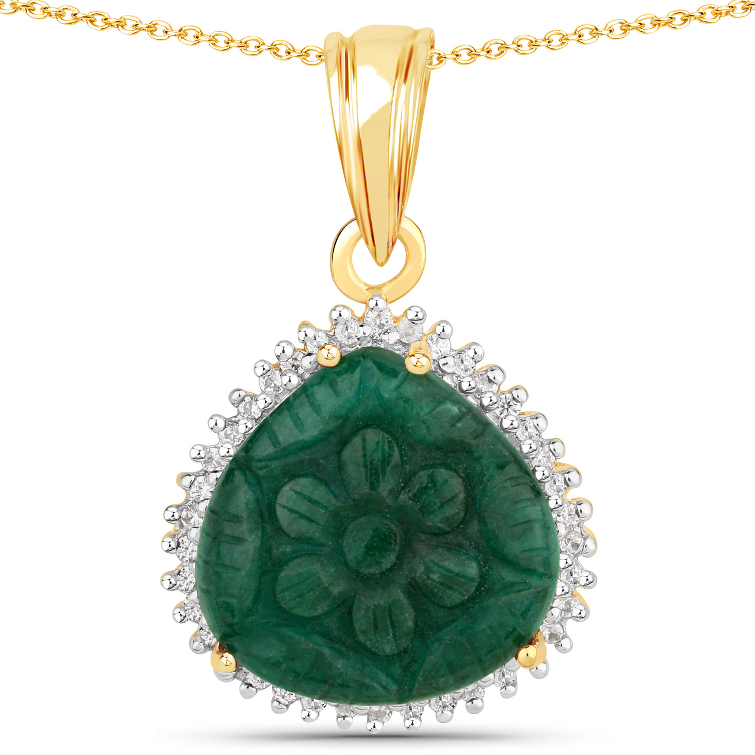 9.93 Carat Genuine Emerald and White Zircon .925 Sterling Silver Pendant