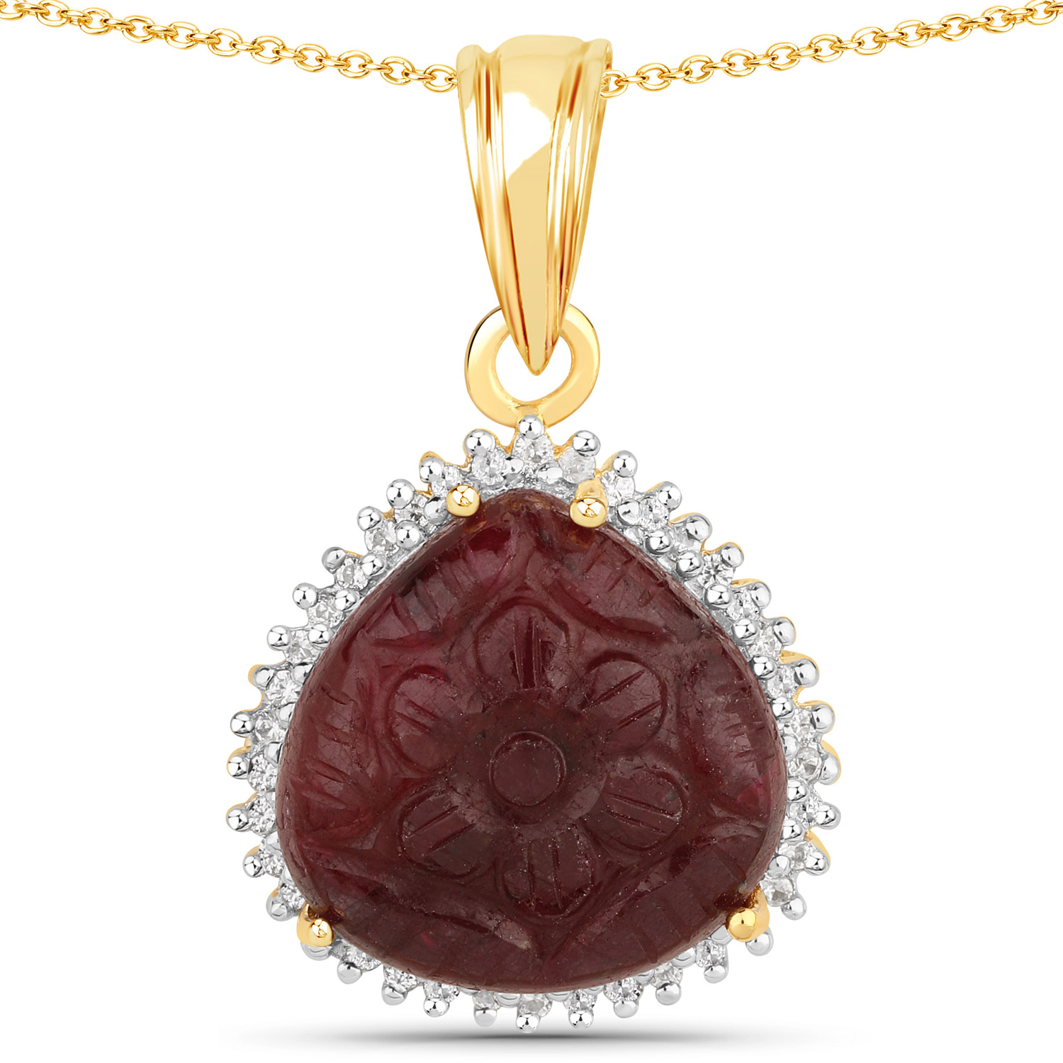 13.83 Carat Dyed Ruby and White Zircon .925 Sterling Silver Pendant