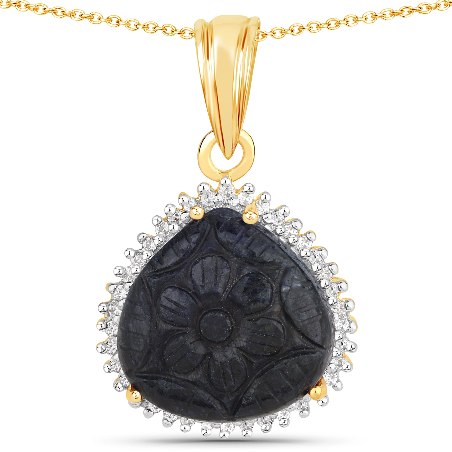 13.83 Carat Dyed Sapphire and White Zircon .925 Sterling Silver Pendant