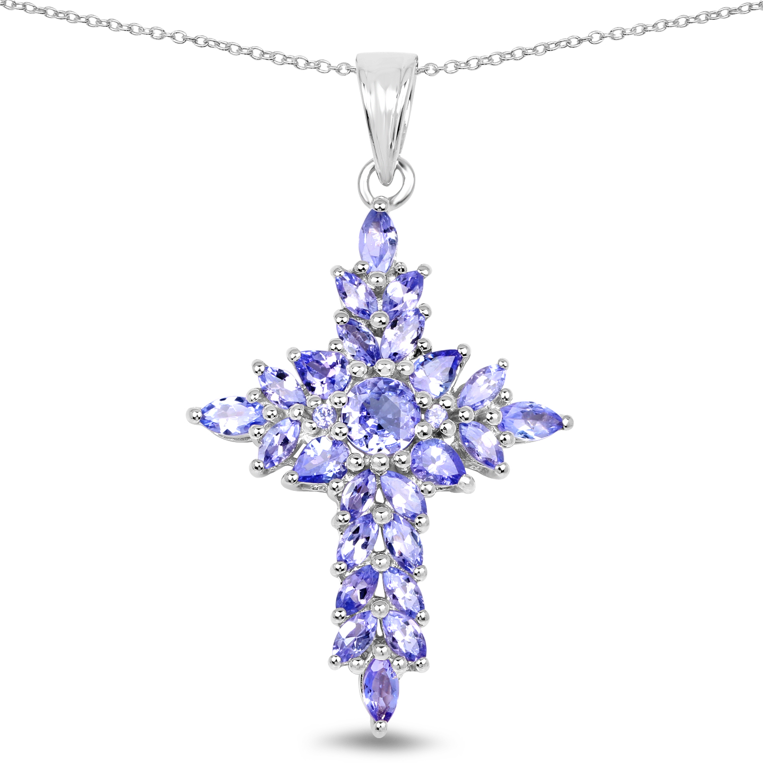 2.91 Carat Genuine Tanzanite .925 Sterling Silver Pendant