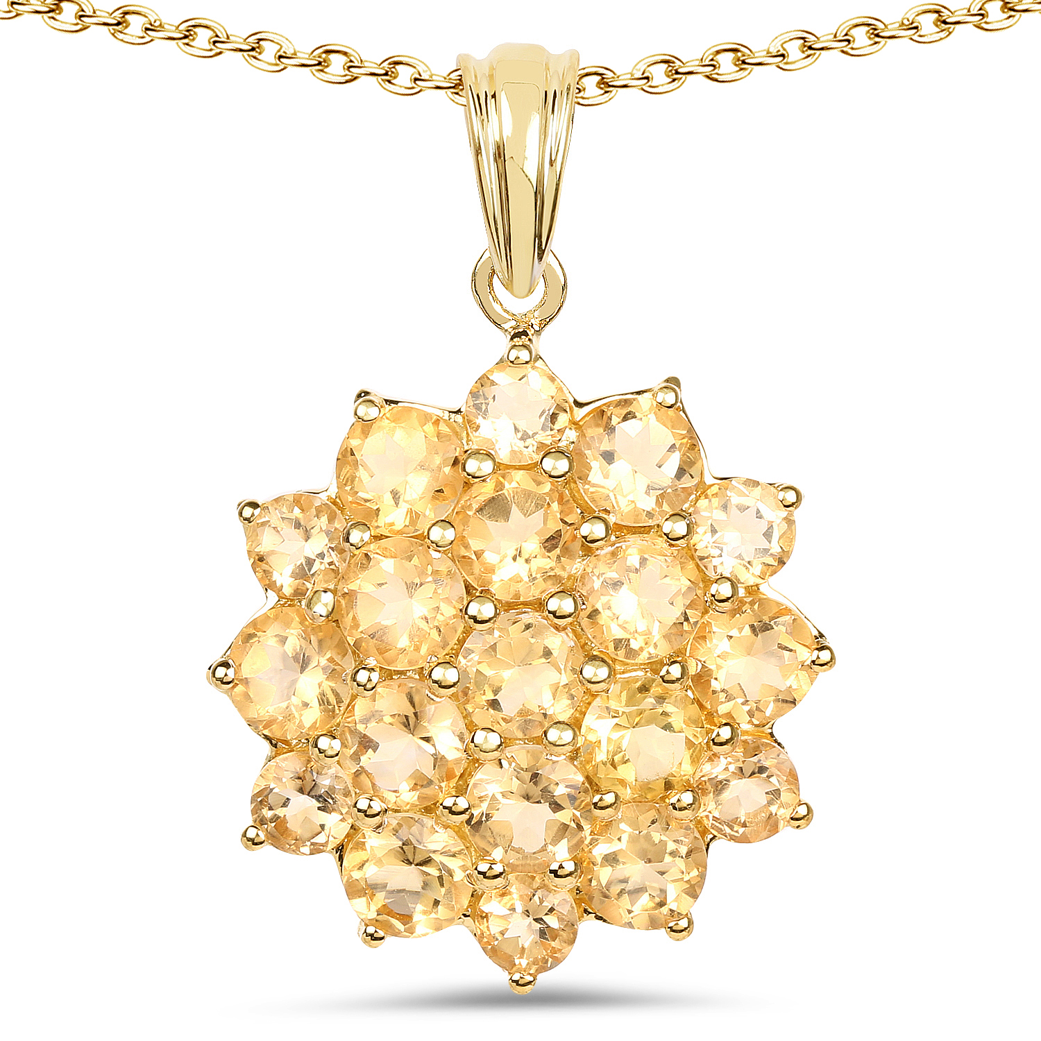 14K Yellow Gold Plated 7.23 Carat Genuine Citrine .925 Sterling Silver Pendant