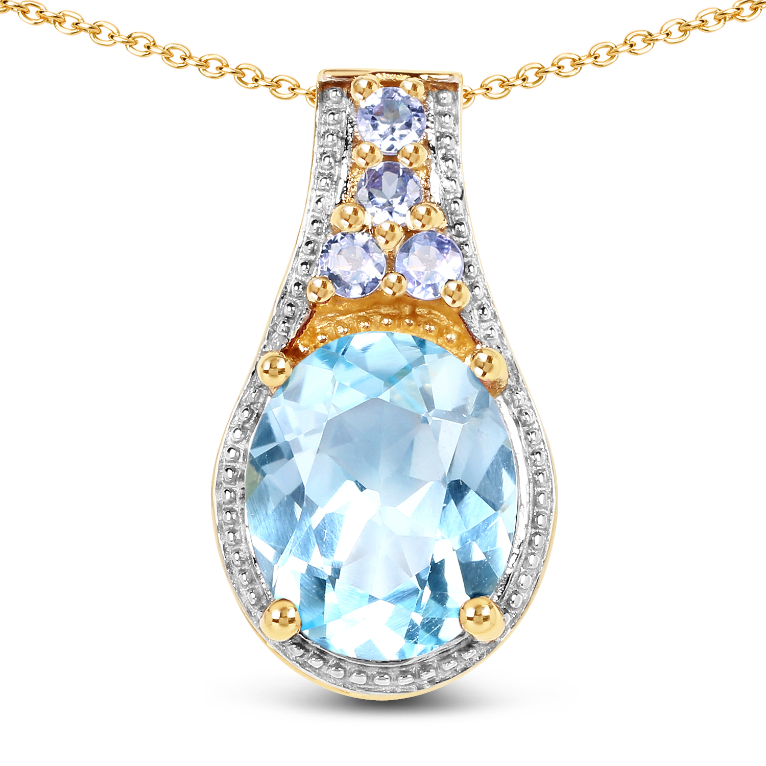 14K Yellow Gold Plated 5.46 Carat Genuine Blue Topaz & Tanzanite .925 Sterling Silver Pendant