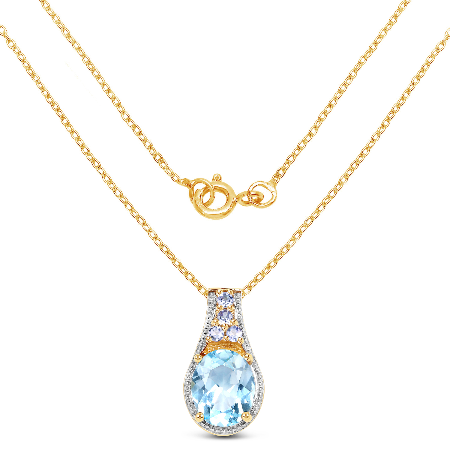 14K Yellow Gold Plated 5.46 Carat Genuine Blue Topaz & Tanzanite .925 Sterling Silver Pendant