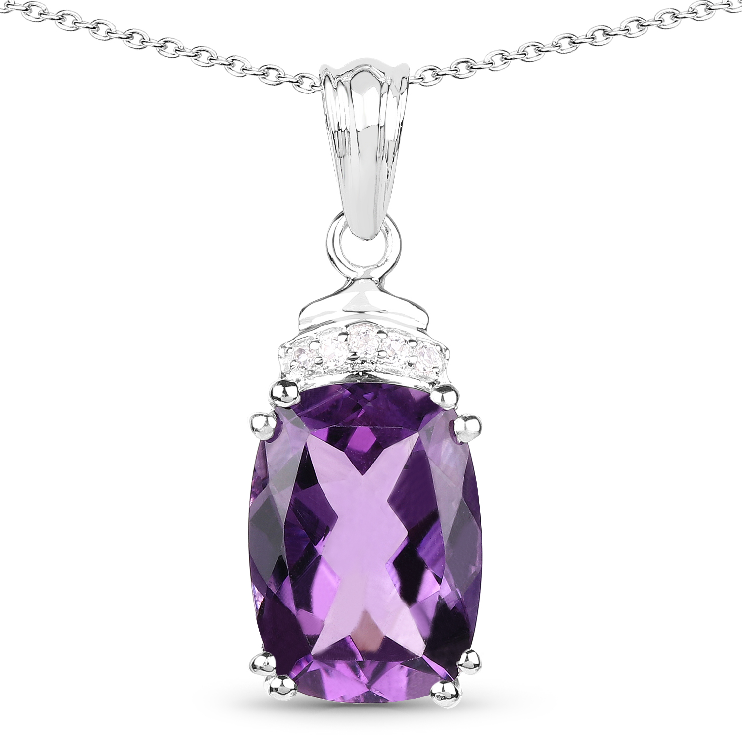 5.93 Carat Genuine Amethyst and White Topaz .925 Sterling Silver Pendant