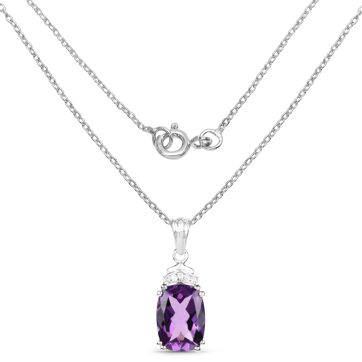 5.93 Carat Genuine Amethyst and White Topaz .925 Sterling Silver Pendant