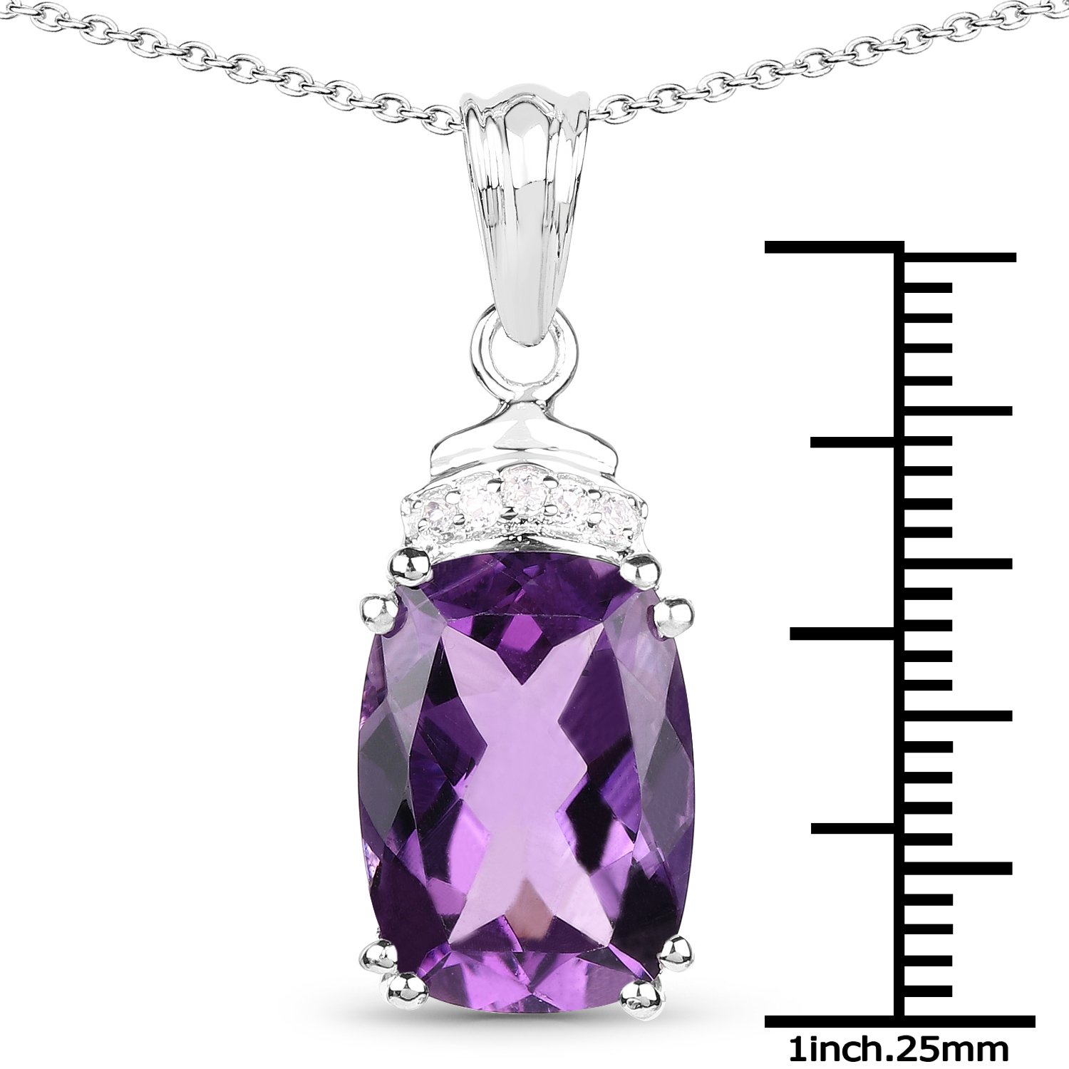 5.93 Carat Genuine Amethyst and White Topaz .925 Sterling Silver Pendant