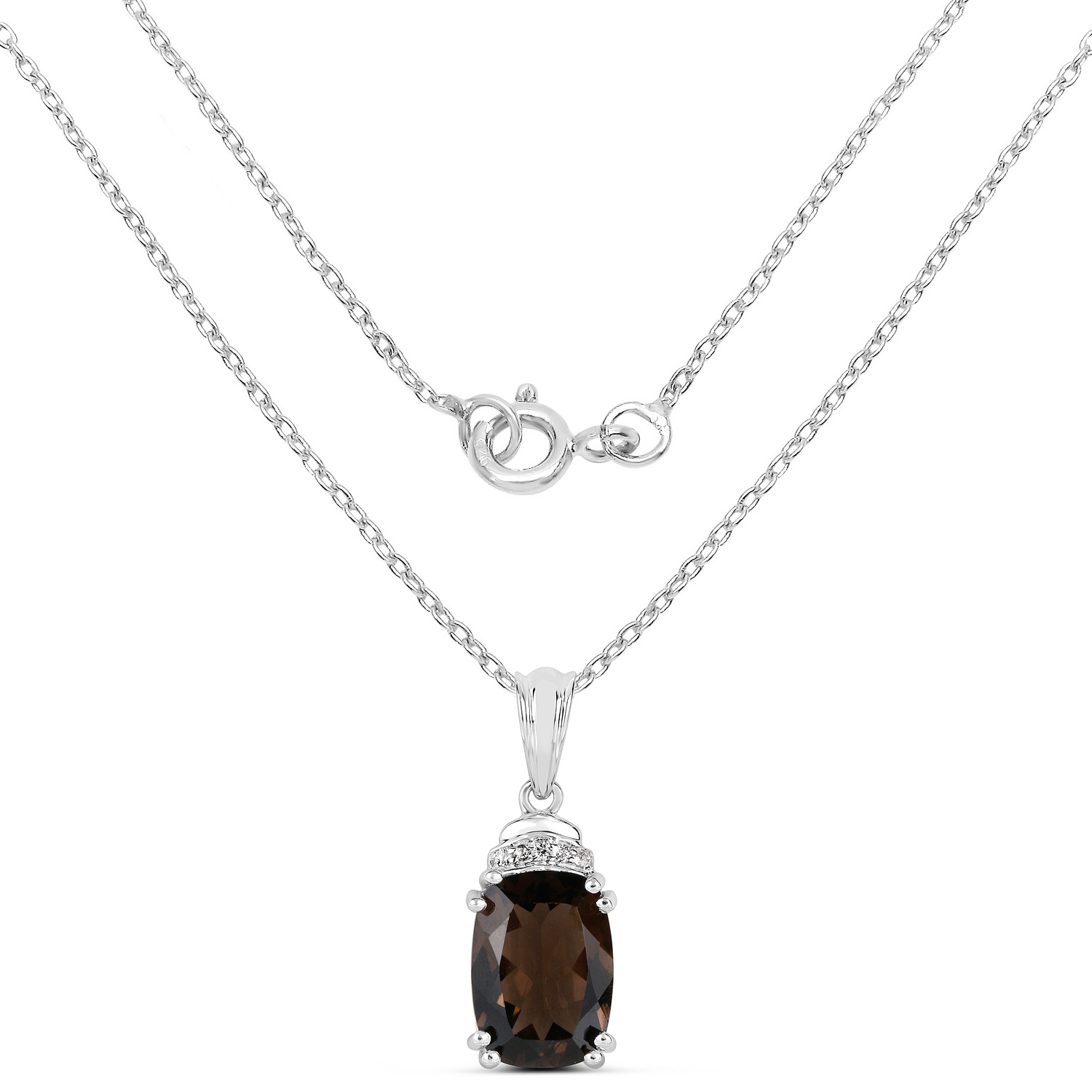 5.56 Carat Genuine Smoky Quartz and White Topaz .925 Sterling Silver Pendant