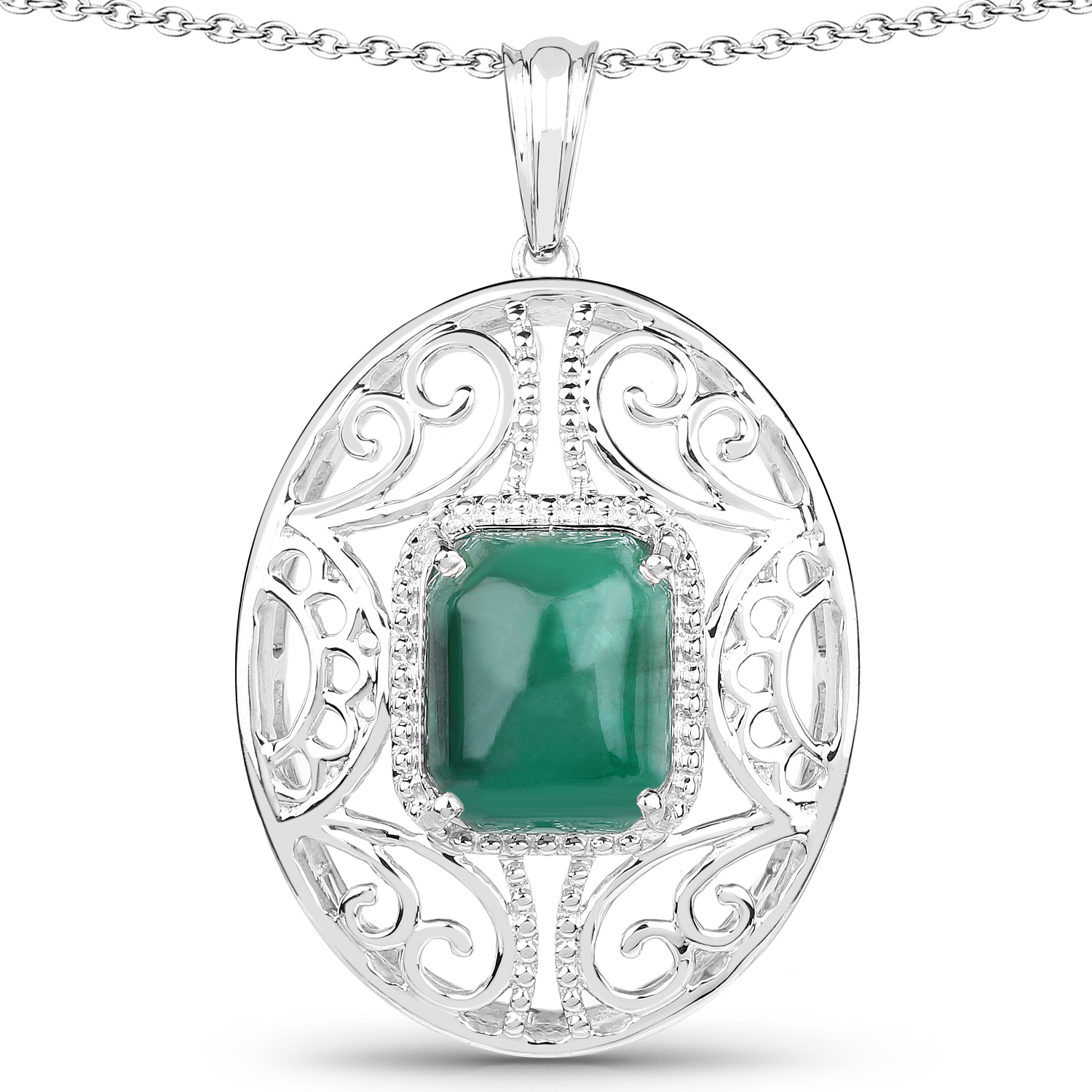 5.68 Carat Genuine Emerald .925 Sterling Silver Pendant